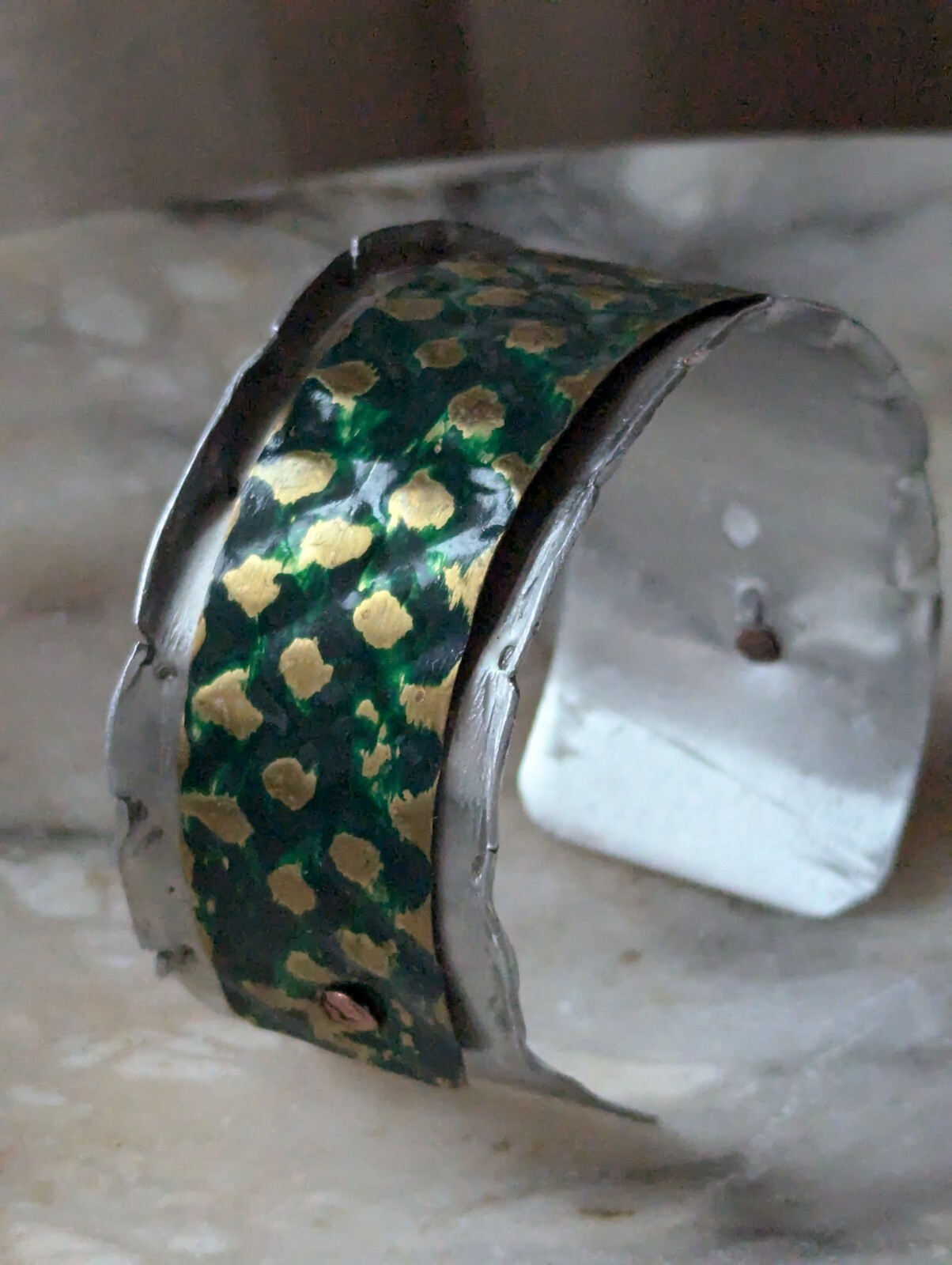 Vtg Merle House Metalwork Aluminum Cuff Bracelet Statement Artisan Jewelry USA