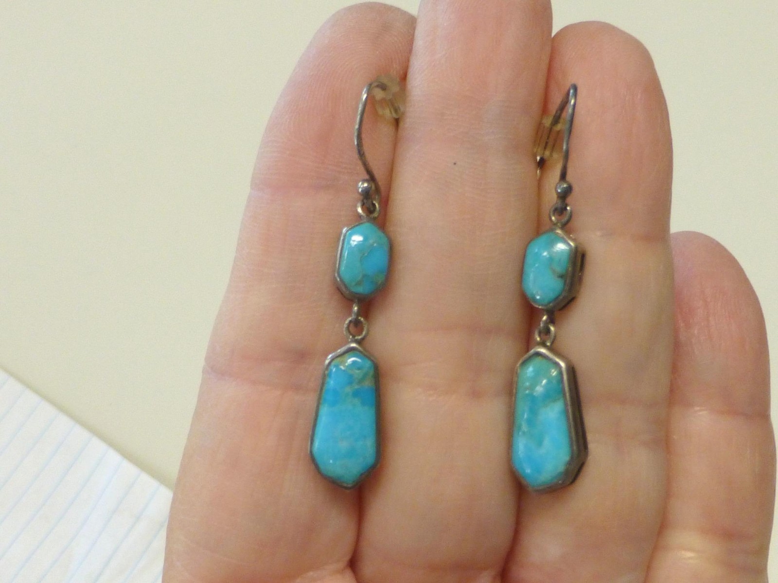 MYSTERY Hallmark Bird Turquoise Dangling Sterling Silver Earrings Native Indian