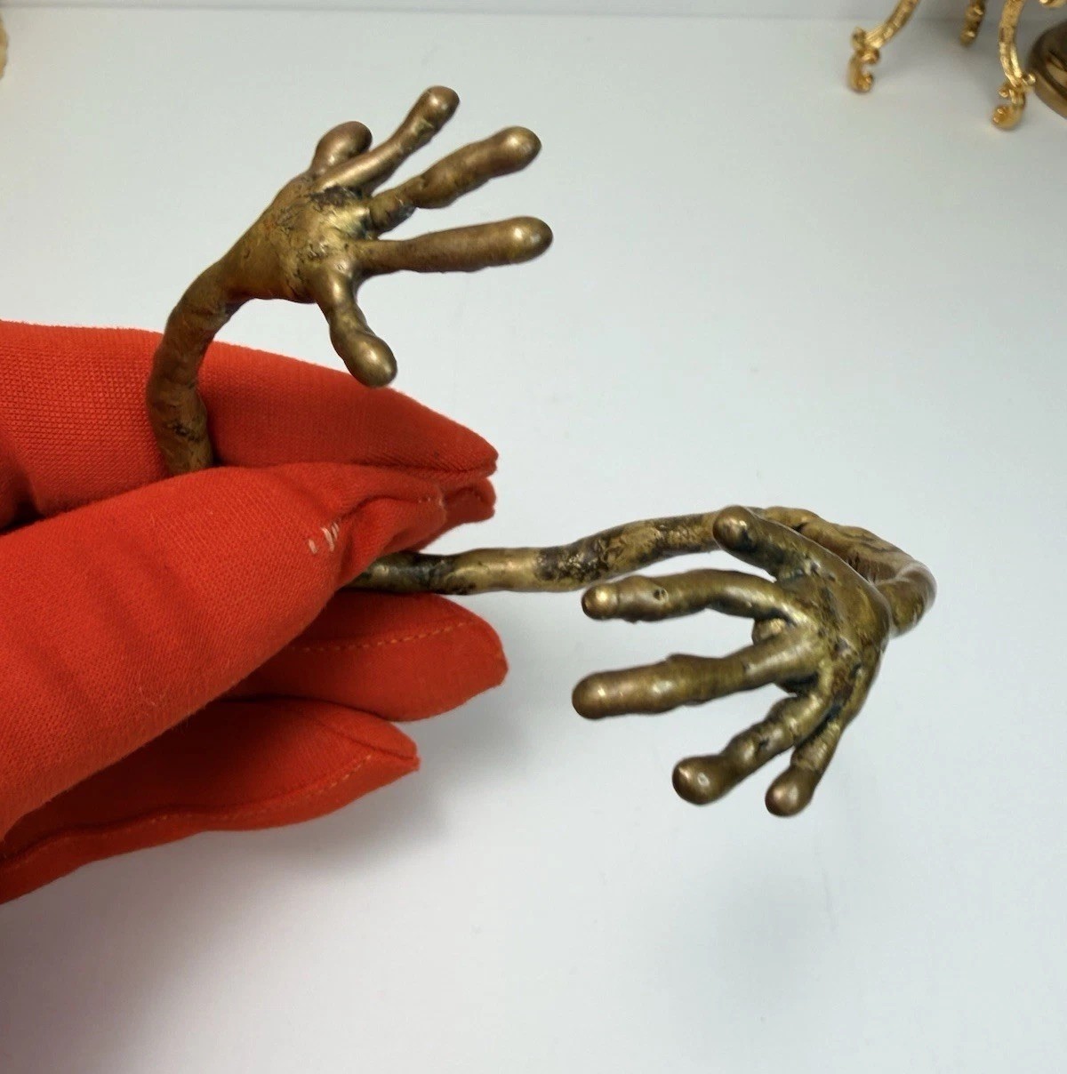 Vintage Brutalist Bronze Hand Cuff Bracelet Sculptural Modernist Artist Piece