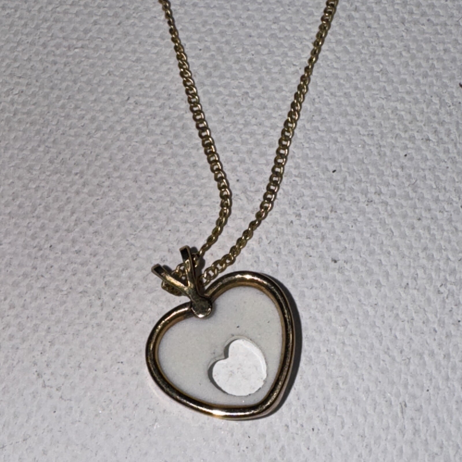 Vtg Signed 14k Gold Filled Lenox Open Heart Porcelain Pendant Necklace sz 18 3/4