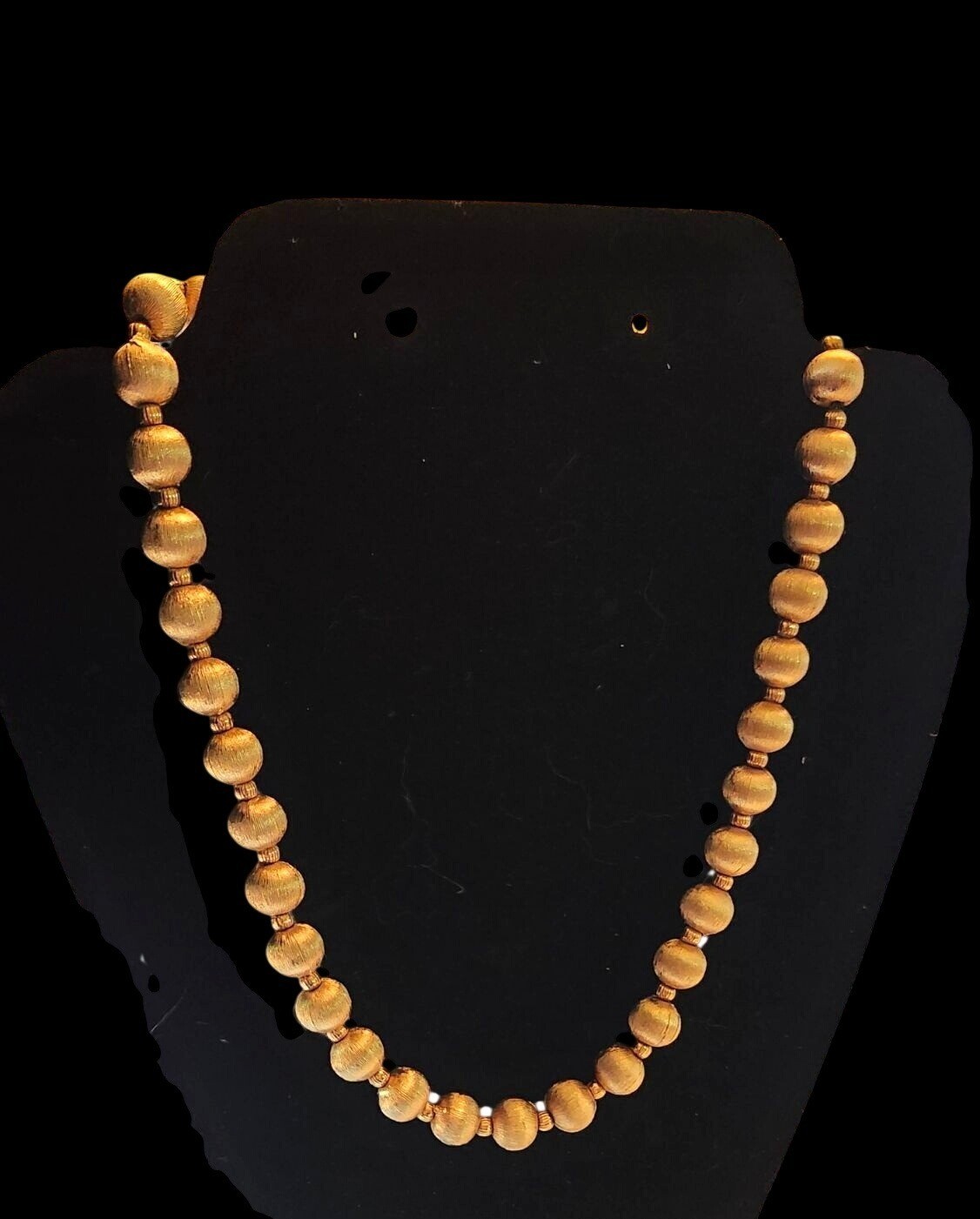Vintage Gold Glass Bead Necklace Textured Finish Business Casual or Evening