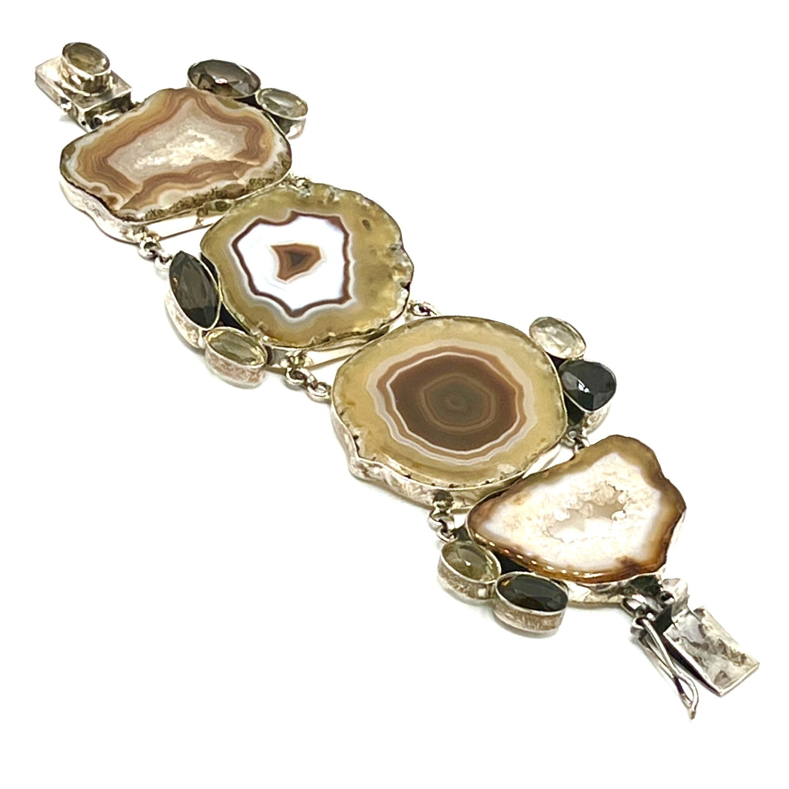 Vtg Sterling Geode Druzy Bracelet•Natural Crystal Statement Jewelry-Stamped 925