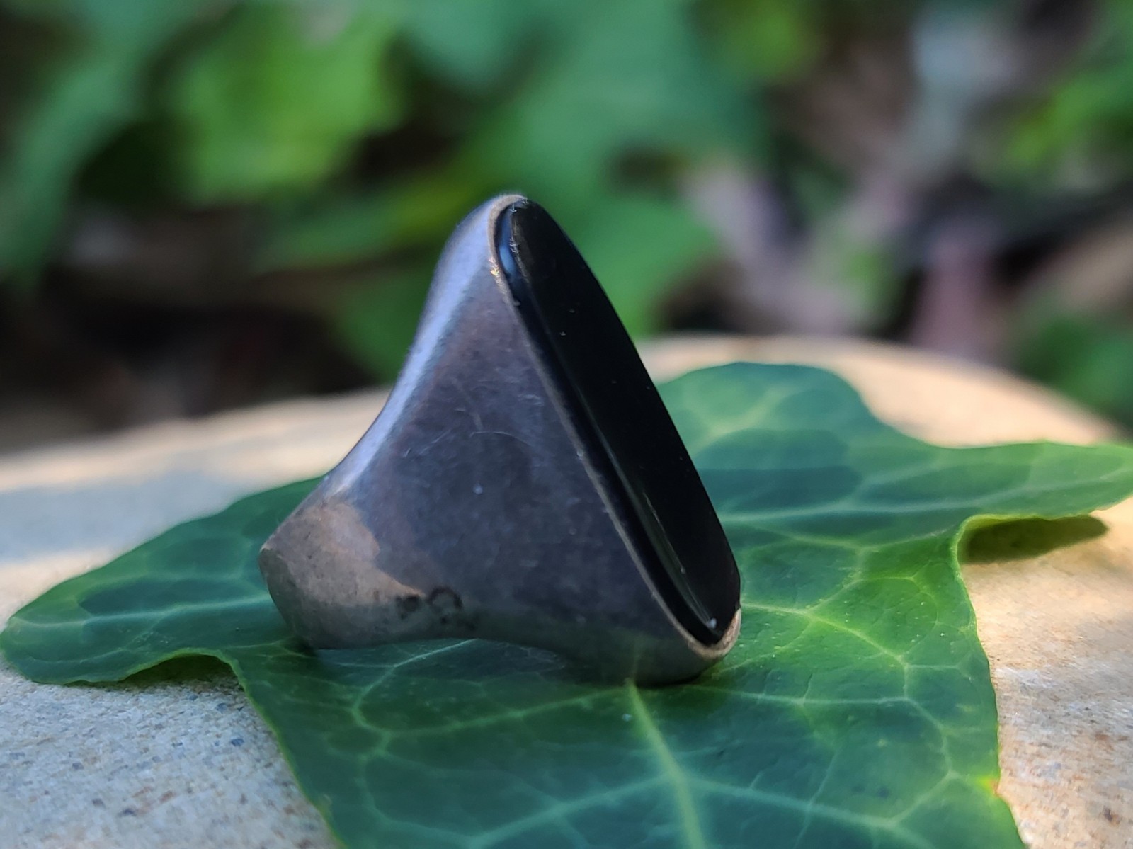 Vtg Sterling 925 Solid Silver Black Onyx Modernist Taxco MEX Ring 8.25sz Signed