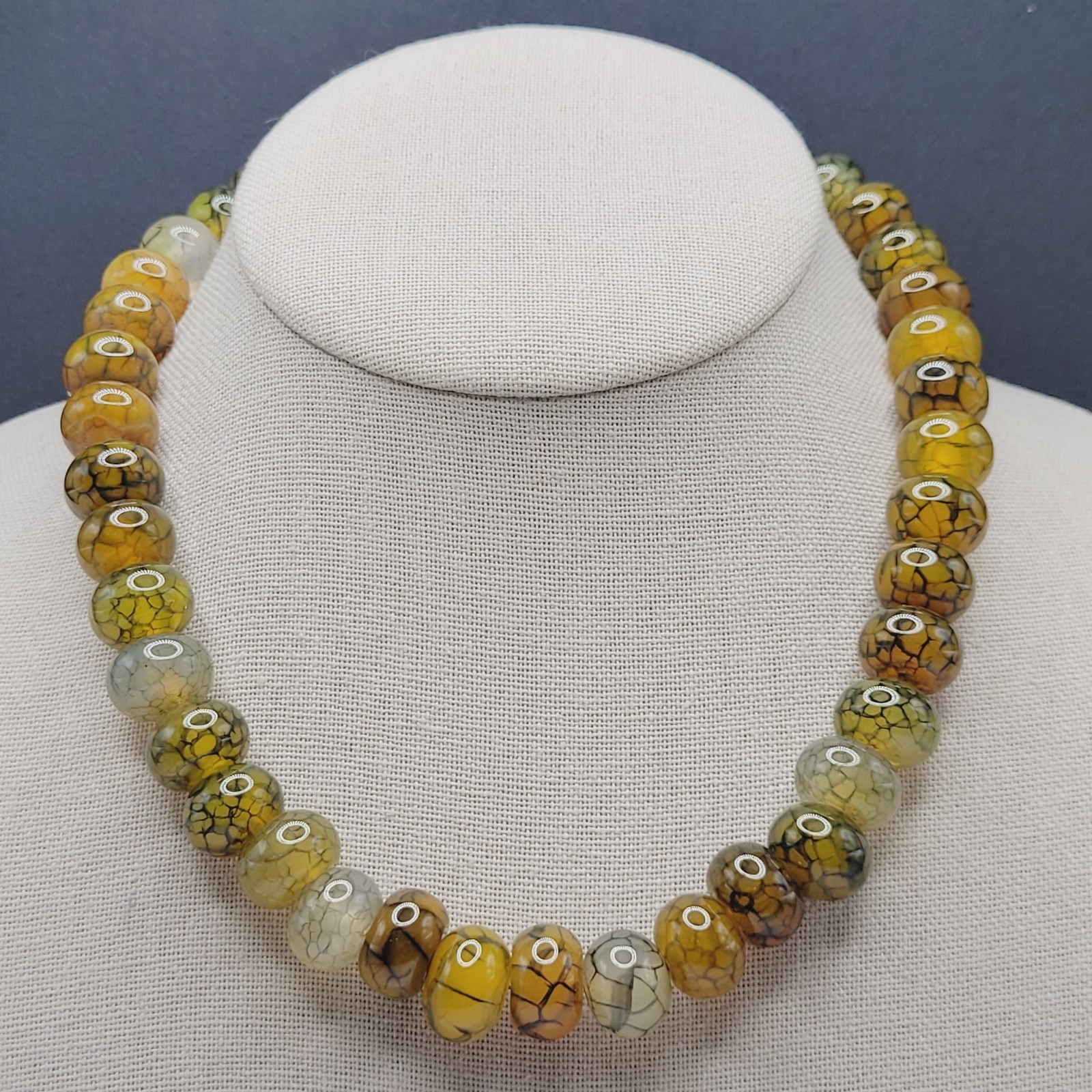 Dragon Vein Agate & Onyx Statement 925 Sterling S Hook Clasp Vtg Necklace 17 in