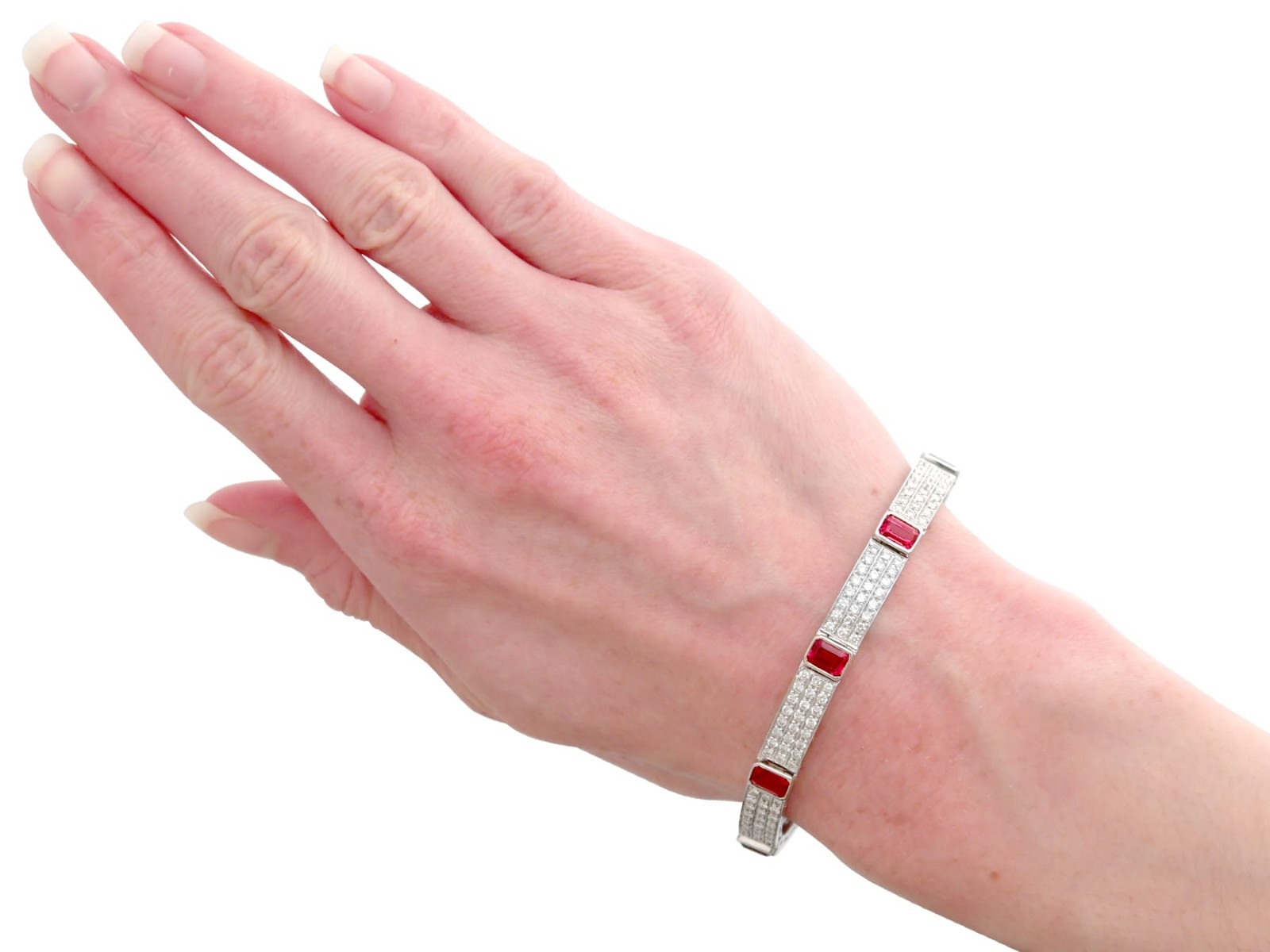 7.80Ct Pink Tourmaline and 6.72Ct Diamond 18k White Gold Bracelet Circa 1990