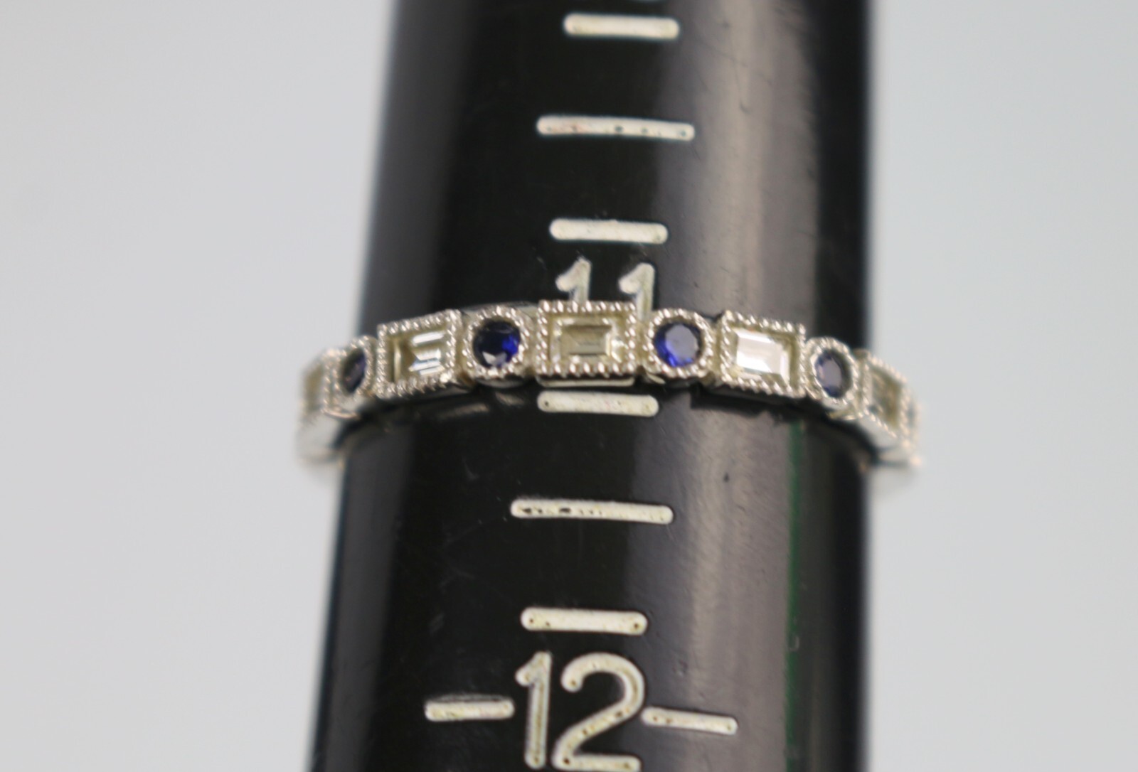 Lovely HSN Sterling Silver 925 SW Sapphire & CZ Band Ring Size 11