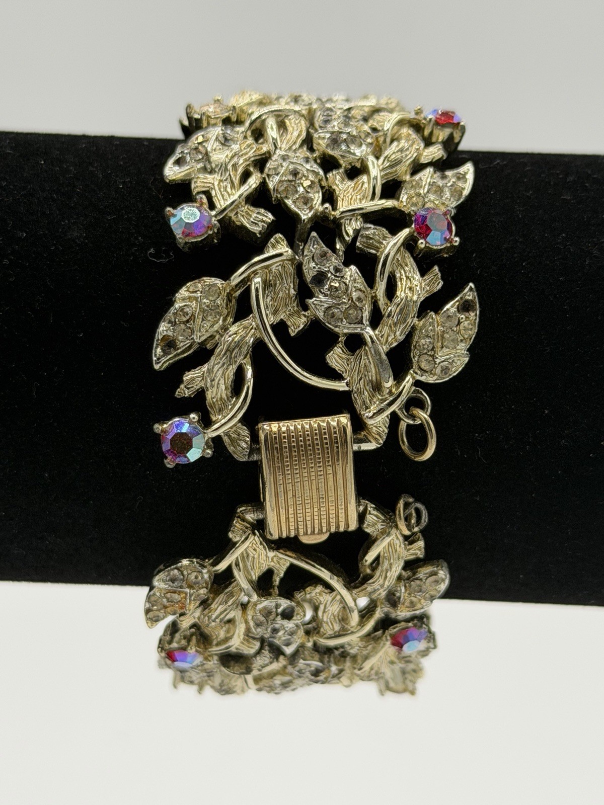 VTG 1950’s CORO Red AB Rhinestone Bracelet Gold Tone Restoration PROJECT READ