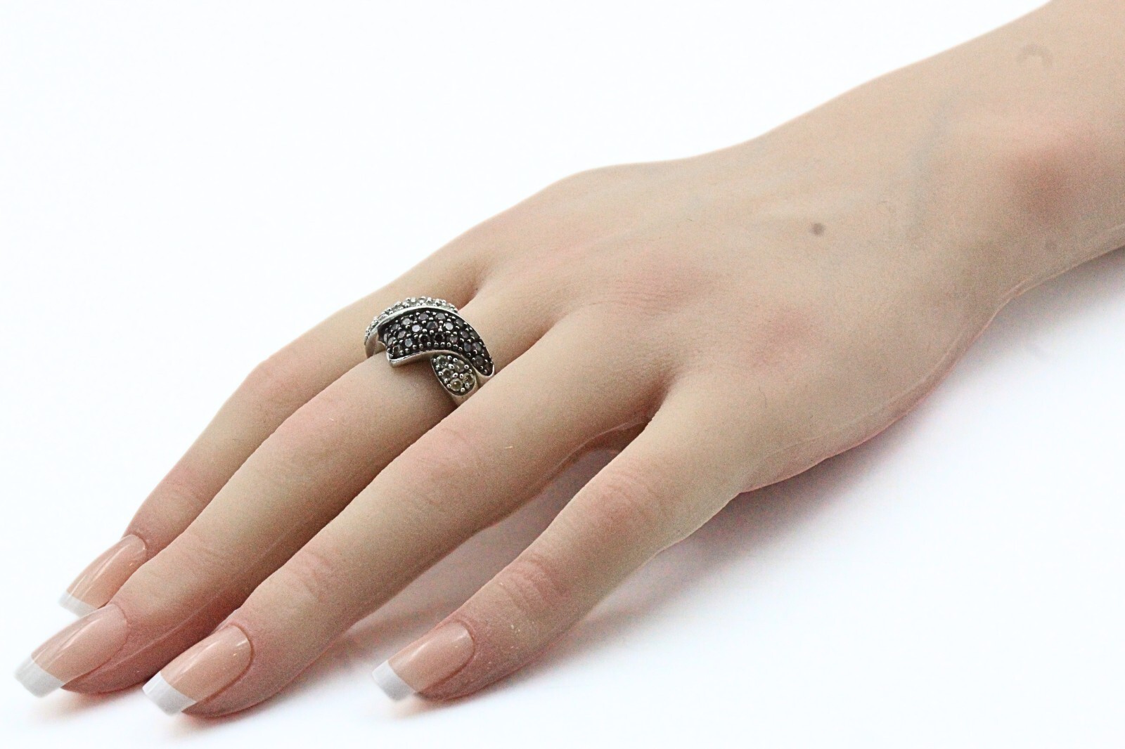 Stunning Meda Signed Sterling Silver White Brown CZ Stunning Ring Sz 9.5