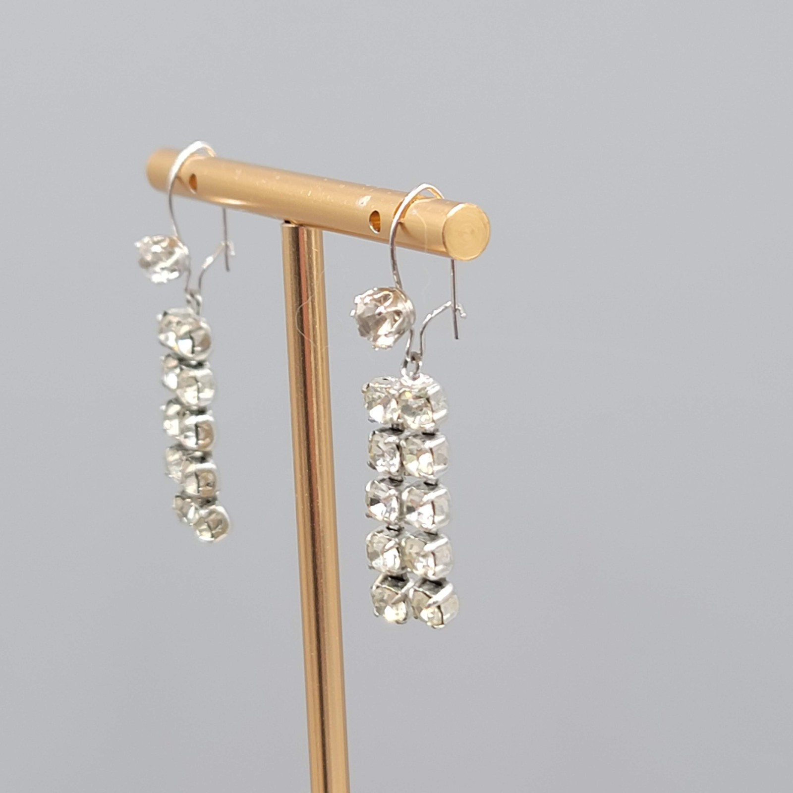 Vintage Removable Rhinestone Pierced Earrings Hook Silver tone Dangle 1″
