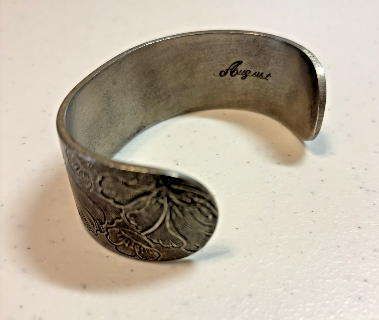 Calvert Salisbury Pewter cuff braclet August Poppy Flower of the Month