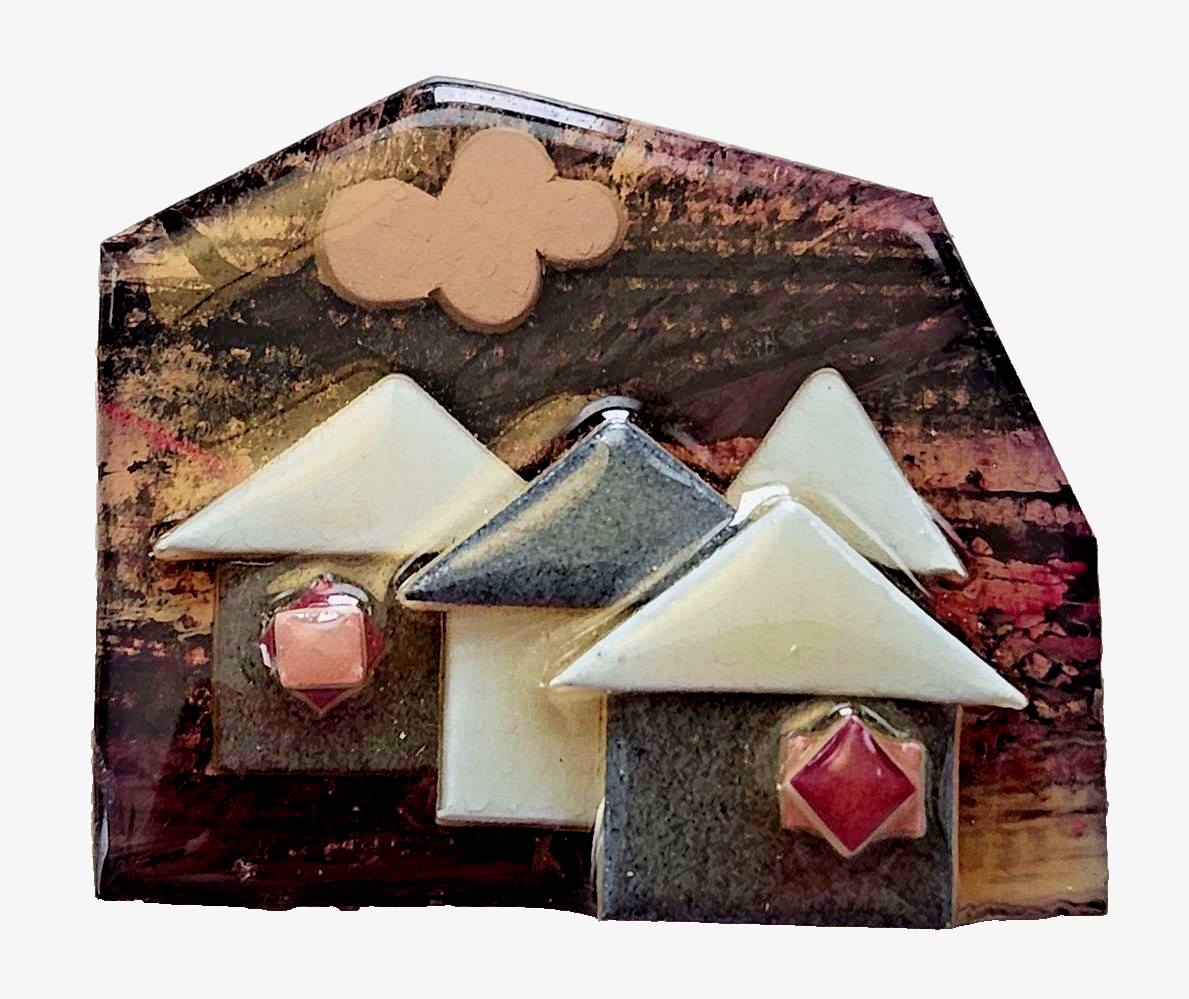 Lucinda House PINS Stormy Cloud over 3 Buildings Vintage 2000’s Brooch