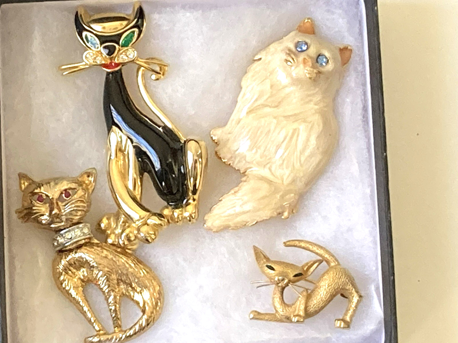 1950s-1980s Cat Brooch Lot of 4 with Boucher Siamese Cat and 1950s Hep Cat