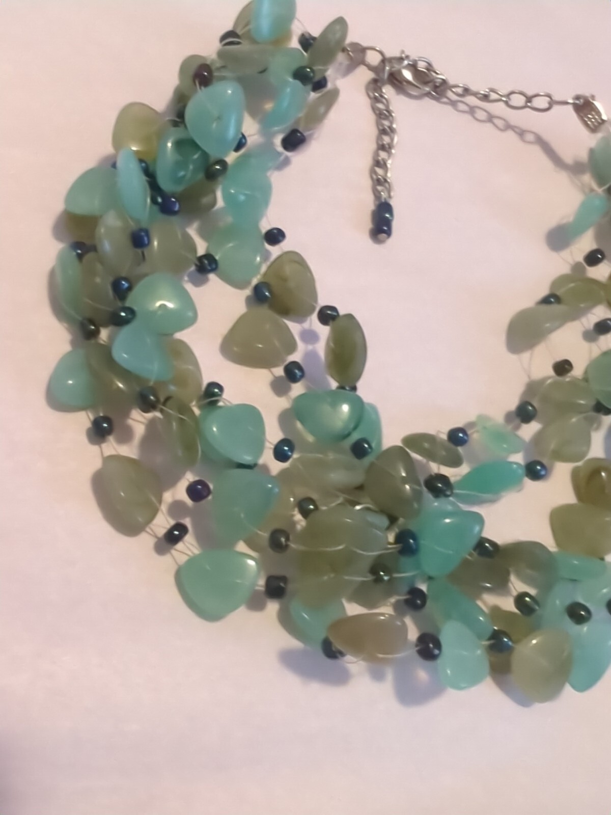 2 Necklaces Lot Inlaid Abalone Shell Pendant & Teal Multilayer Beaded Necklace