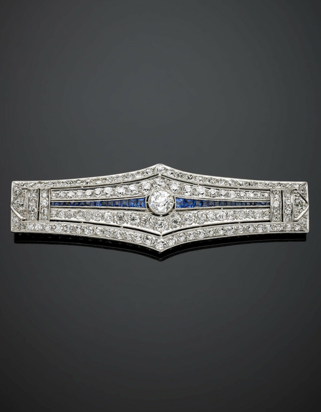 Sparkling 6.65CT Cubic Zirconia and Blue Sapphire 925 Real Silver Lozenge Brooch