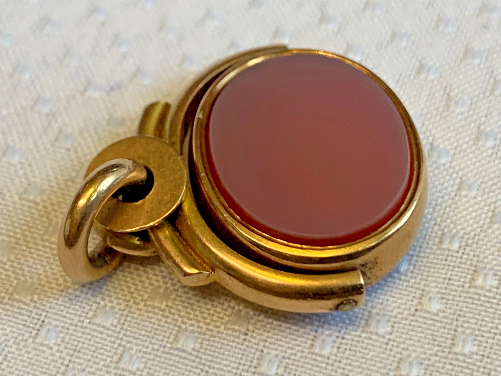 Antiq Yellow Gold Pocket Watch Fob Rotating Pendant Bloodstone Carnelian 10.19g