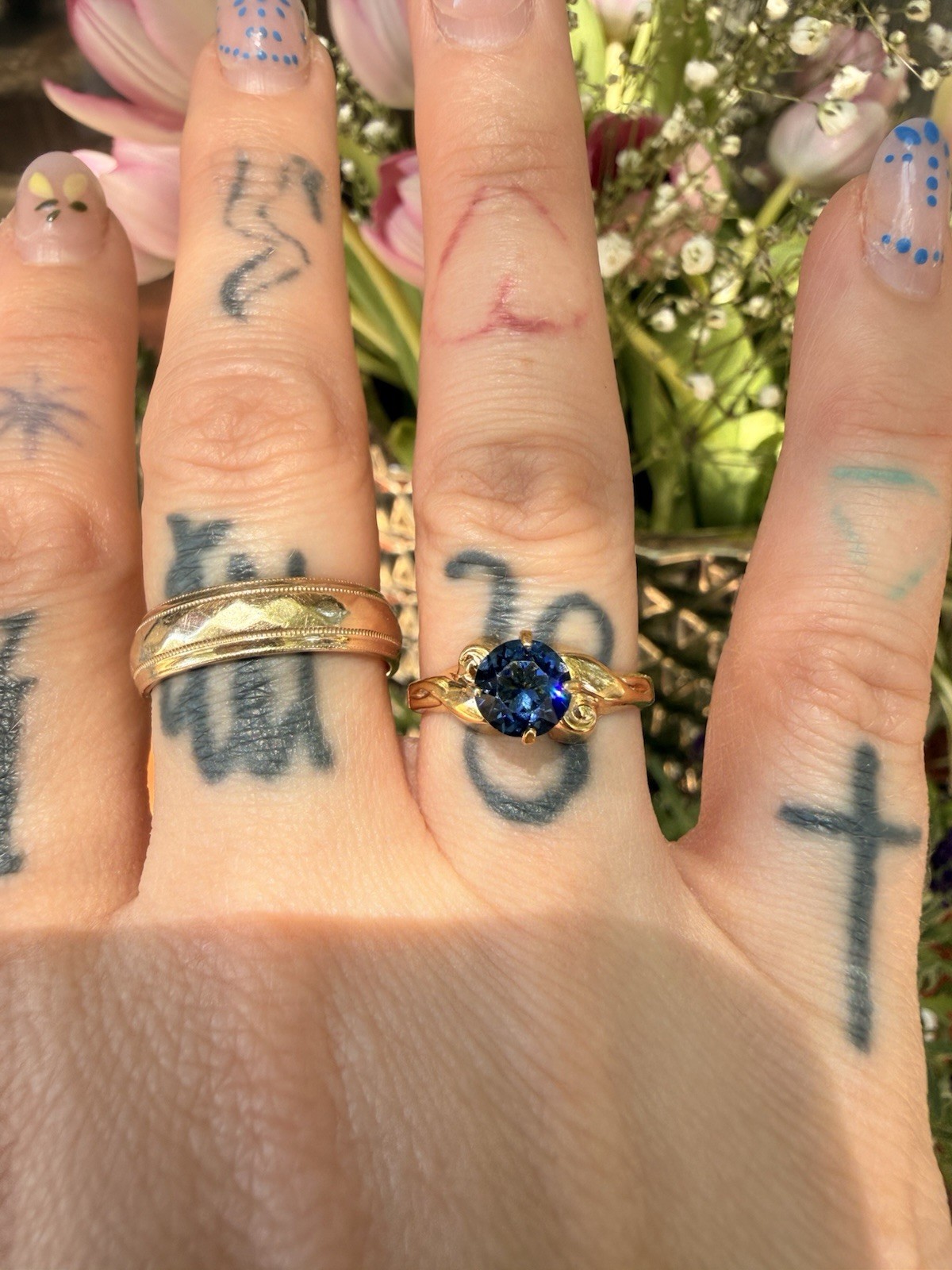 Vintage Seta Gold Plate Sapphire Ring Size 6.75 Solitaire Estate Find