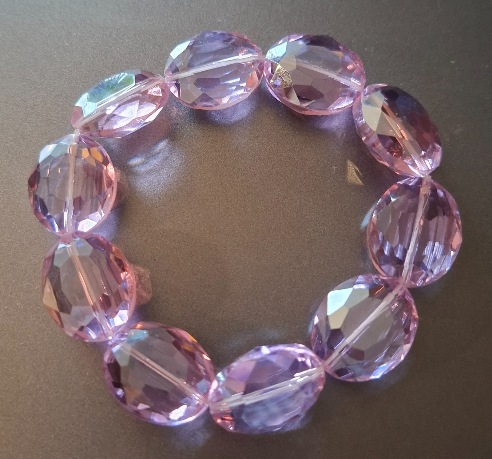 Vintage Jewelry Oval Faceted Crystal Lavender Beads Stretch Elastic Bracelet