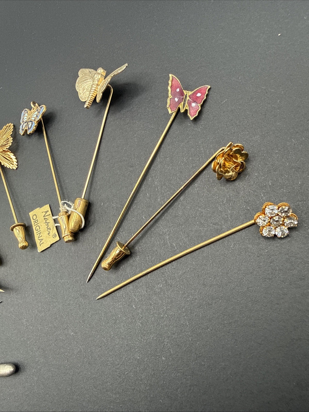 Lot Of Gold Tone Stick Pins – Butterflies Flower Garden Cloisonné One Monet B7
