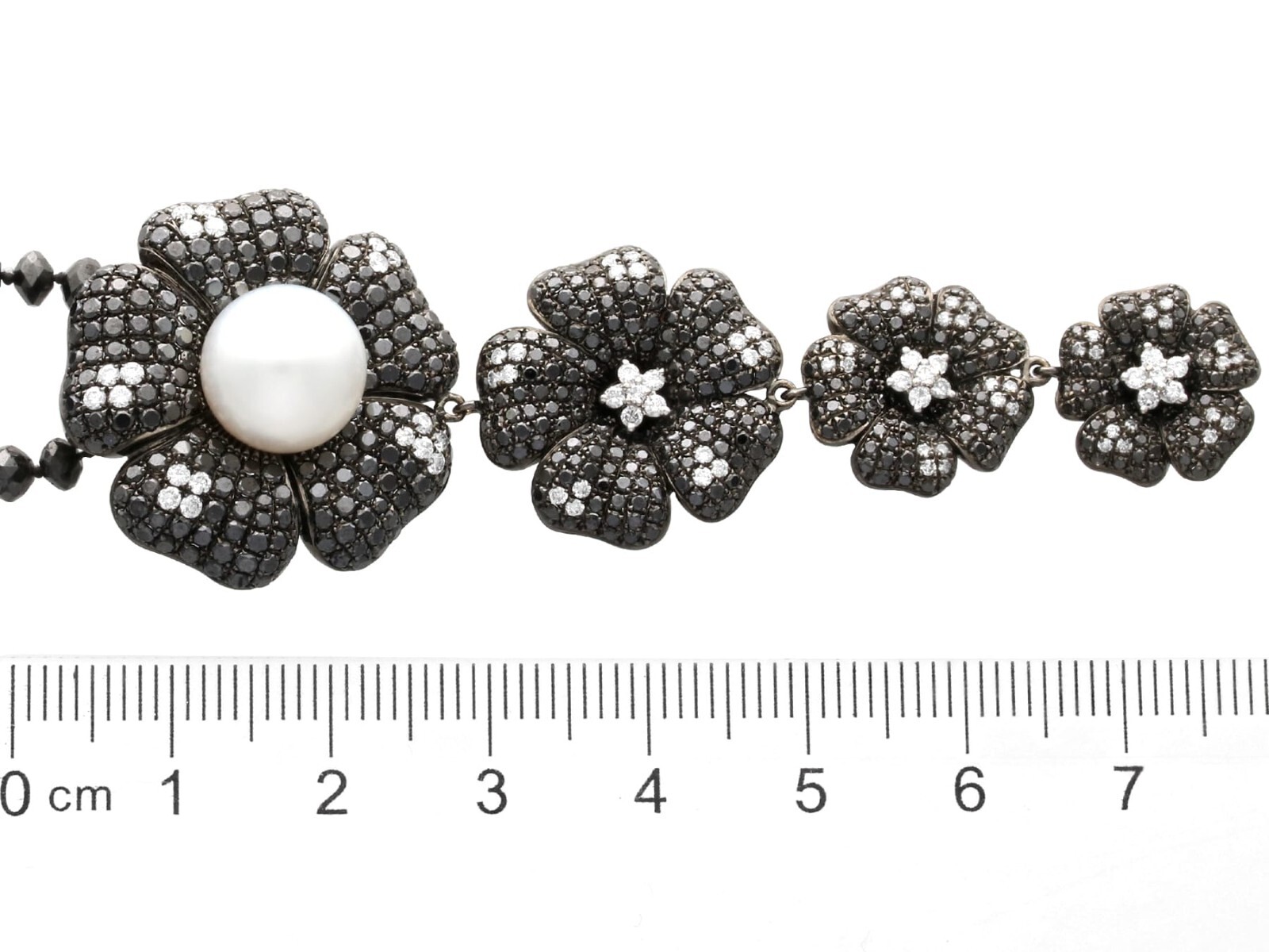 Cultured Pearl, Black Diamond, White Diamond, 18k Oxidised White Gold Pendant