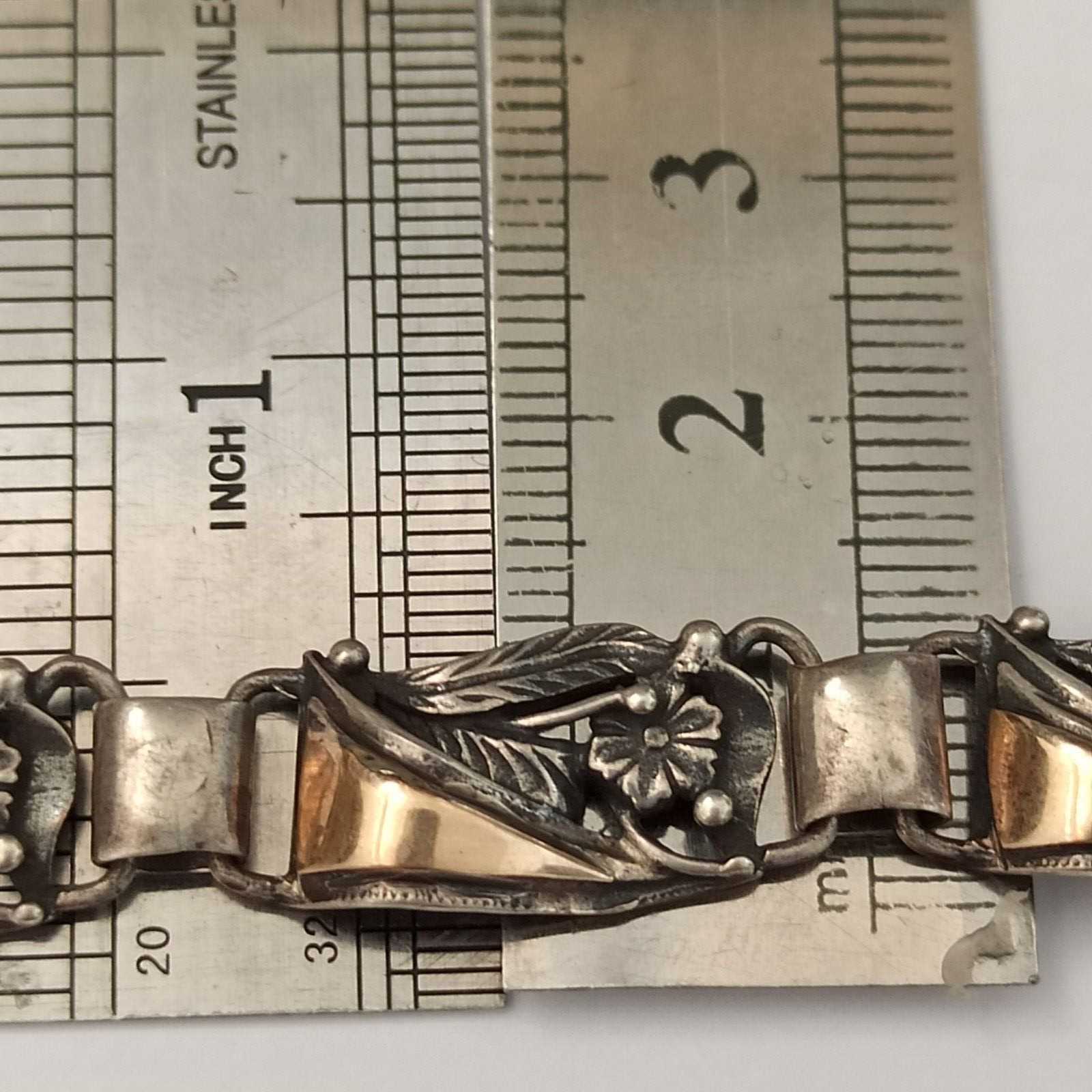 Vintage Silver Gold Necklace Bicolor Articulated Art Deco Revival Links 90s 925