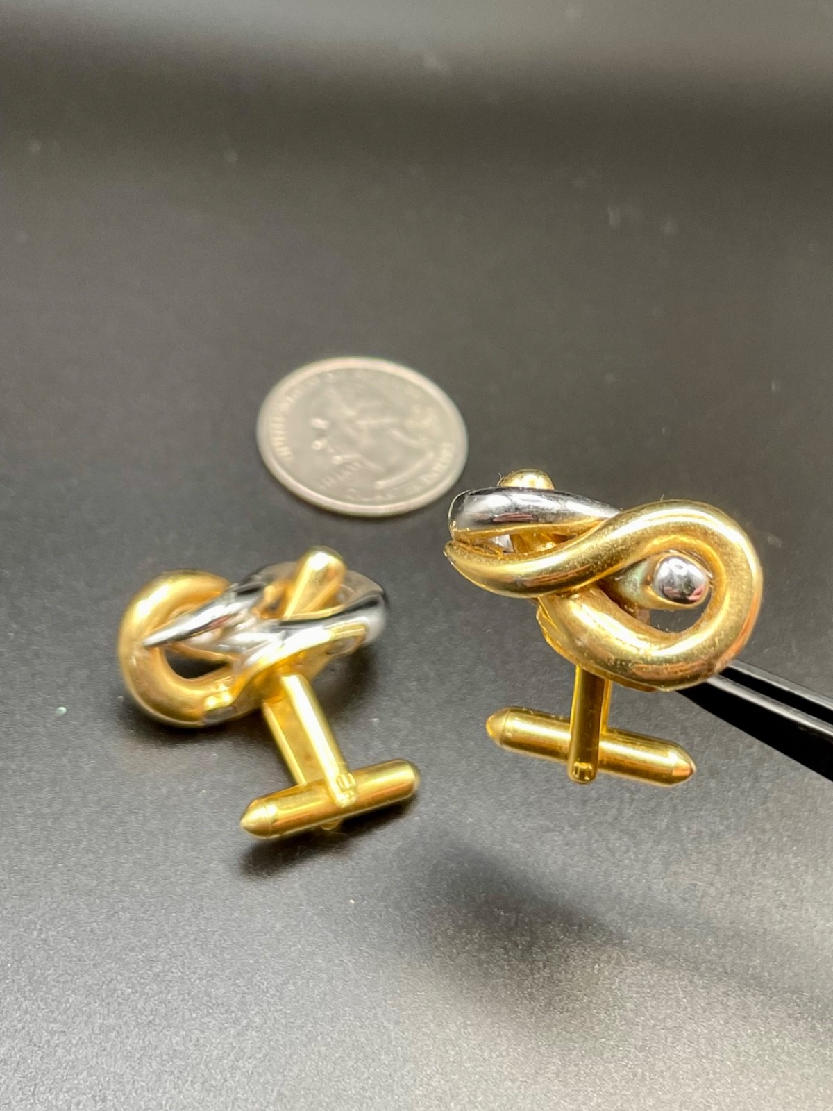 Vintage Two Tone Interlocking Knot Cufflinks Geometric Oval Cufflinks