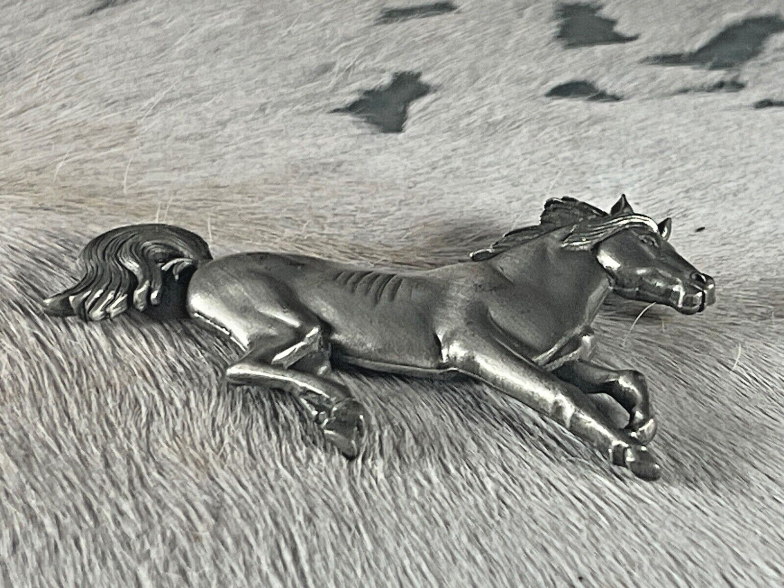 Western Womens Pin 3 x 2 1/4 inch Horse pinback Silver Detailed Features