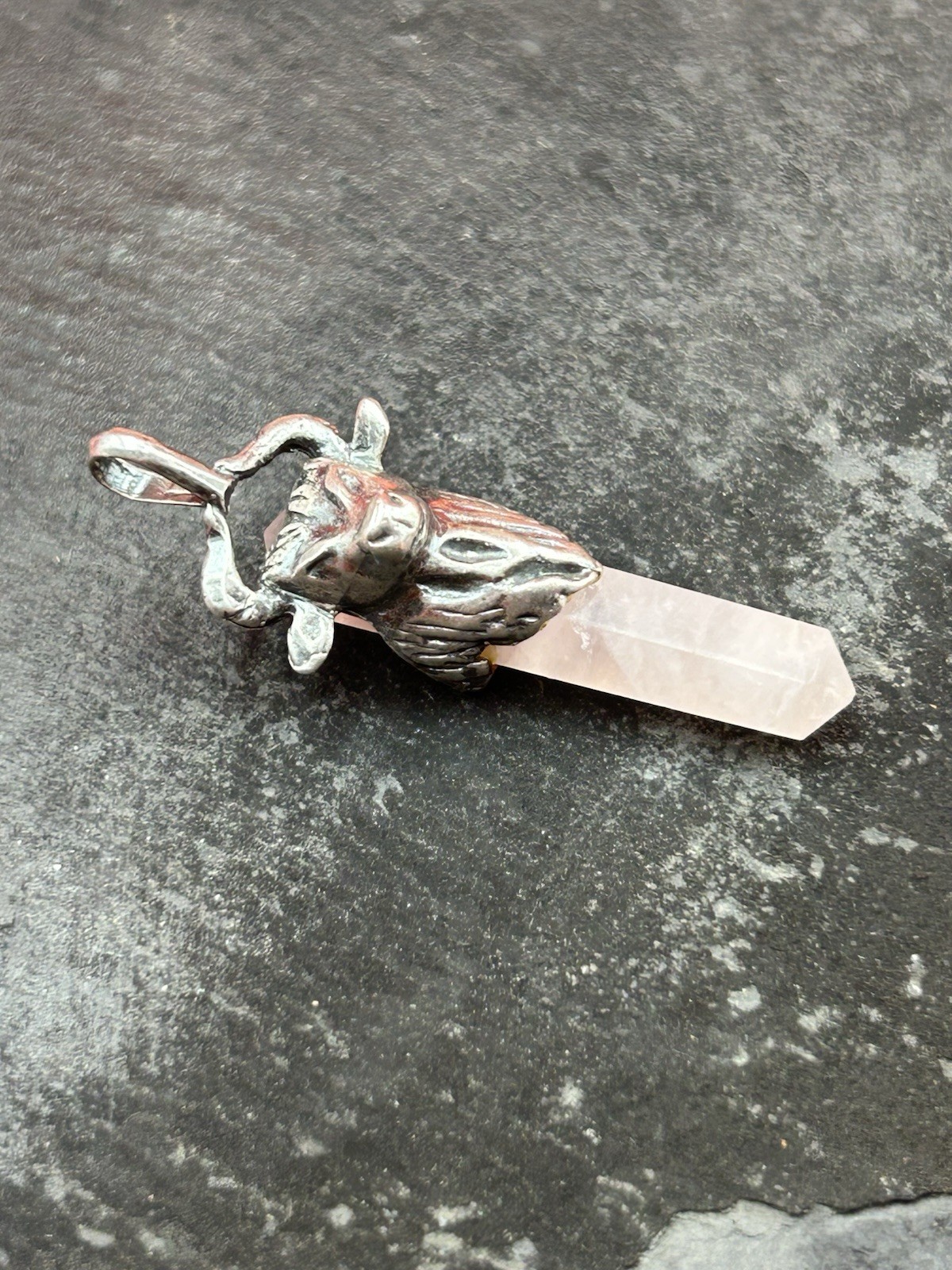 🐮Vintage Sterling Silver Rose Quartz Highland Cow Pendant!