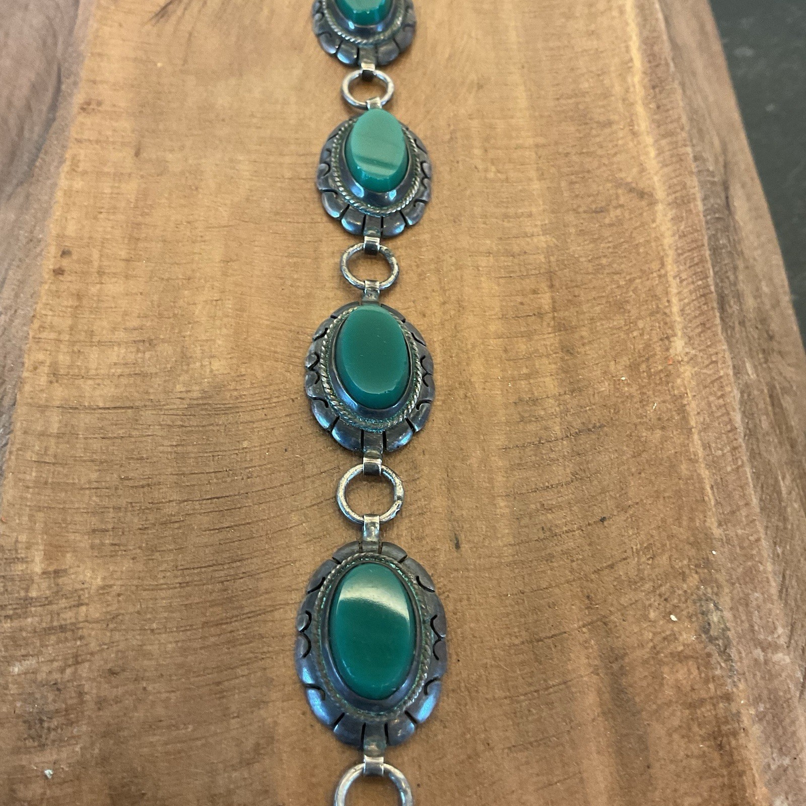Vintage Mexican Sterling Silver With Green Onyx Stamped “Hecho En Mex”