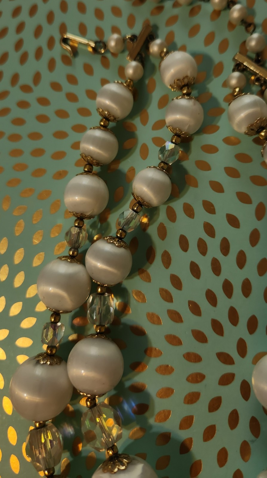 Vintage classic mid-century double-strand necklace acrylic and AB glass Japan