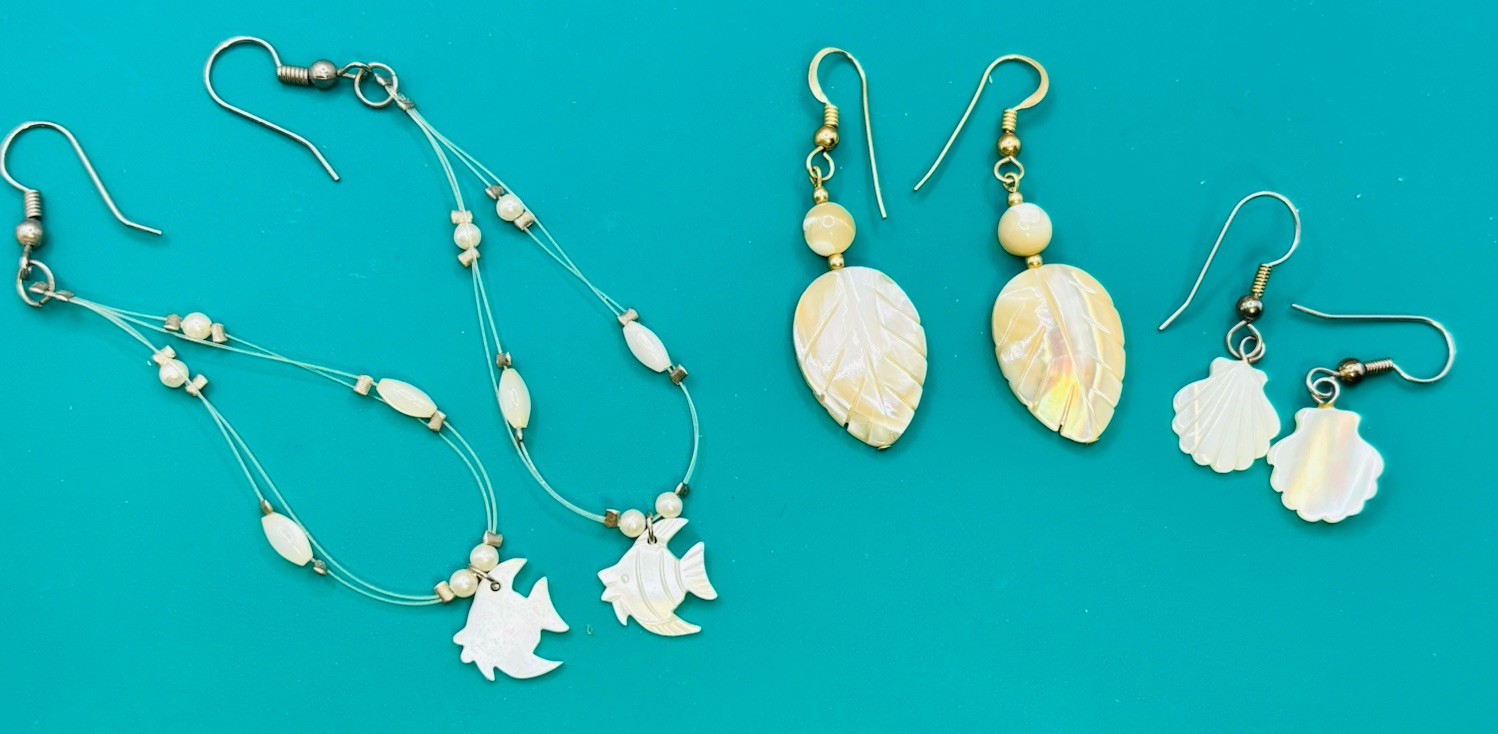 Earrings Lot MOP Shell Acrylic Hook Dangle Seashell Leaf Fish