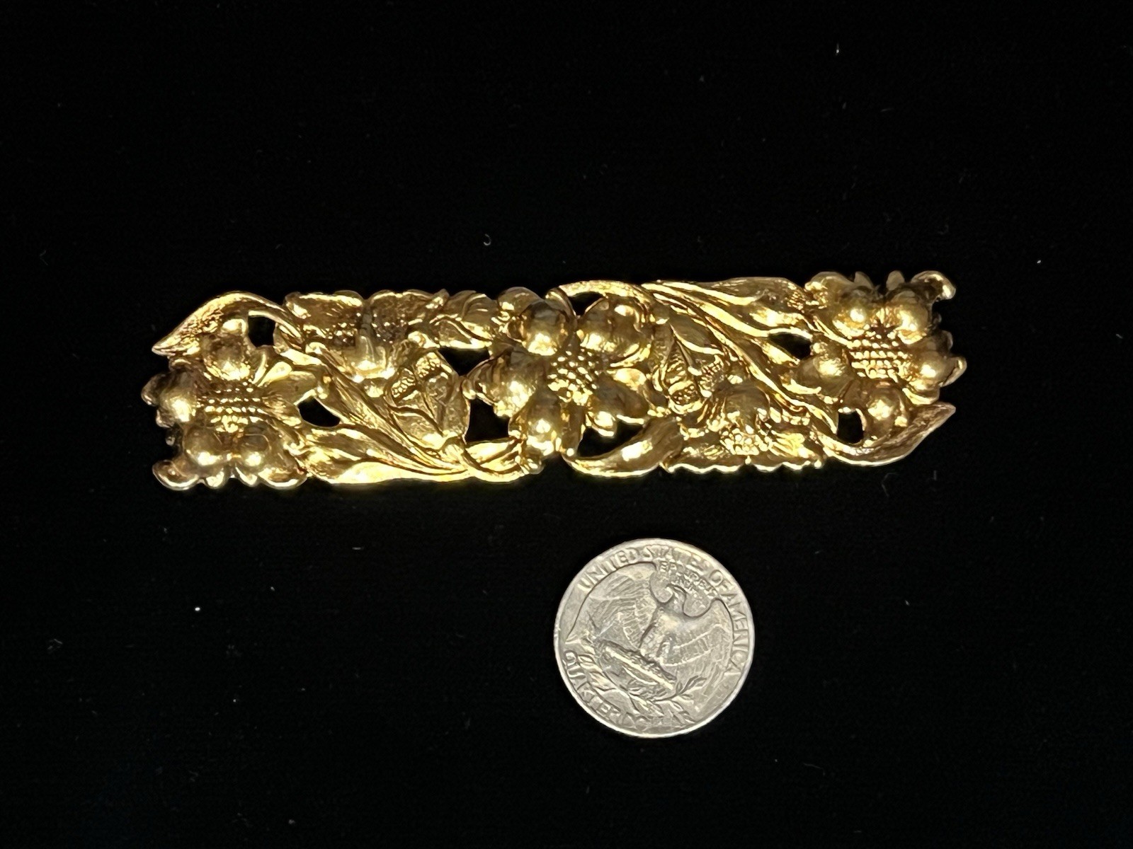 Vintage Floral 22K Plated Brass Stamping for Jewelry/Decoration/Barrette/Brooch