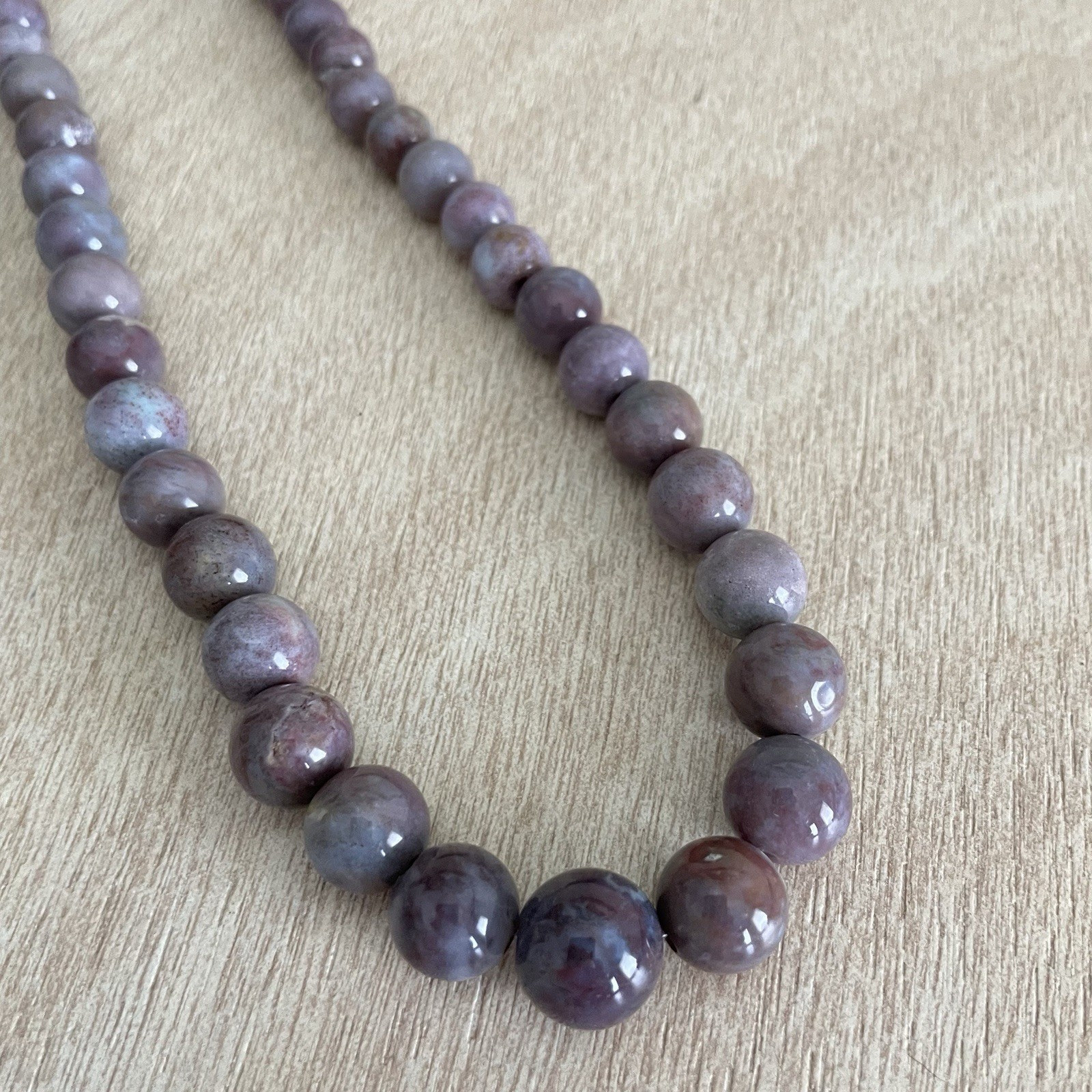 Unicorn Stone Graduated Beaded Necklace 26-27” Purple Pink Lepidolite Madagascar