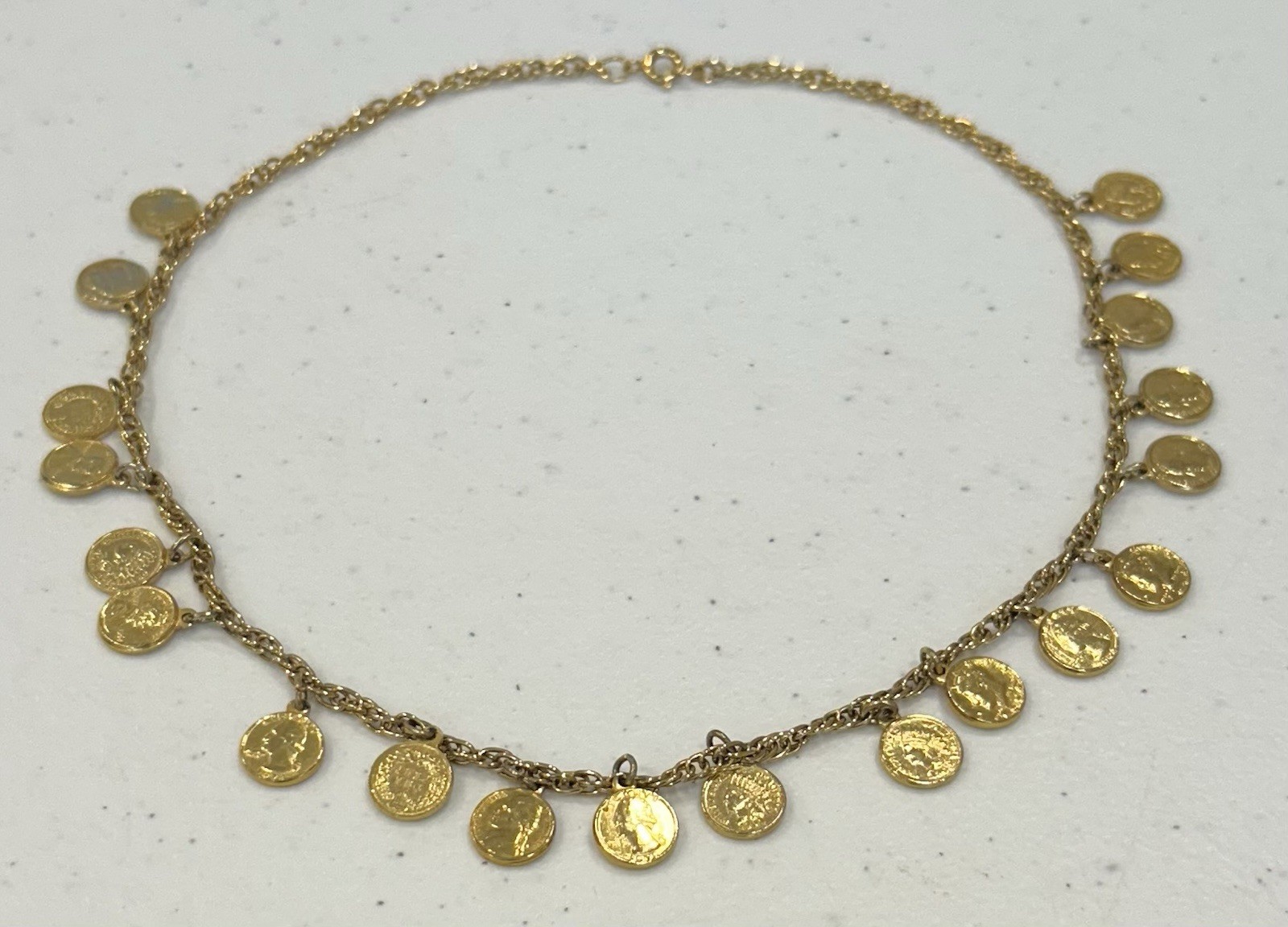 Vintage 17” Gold Tone 20 US Coin Charm Necklace