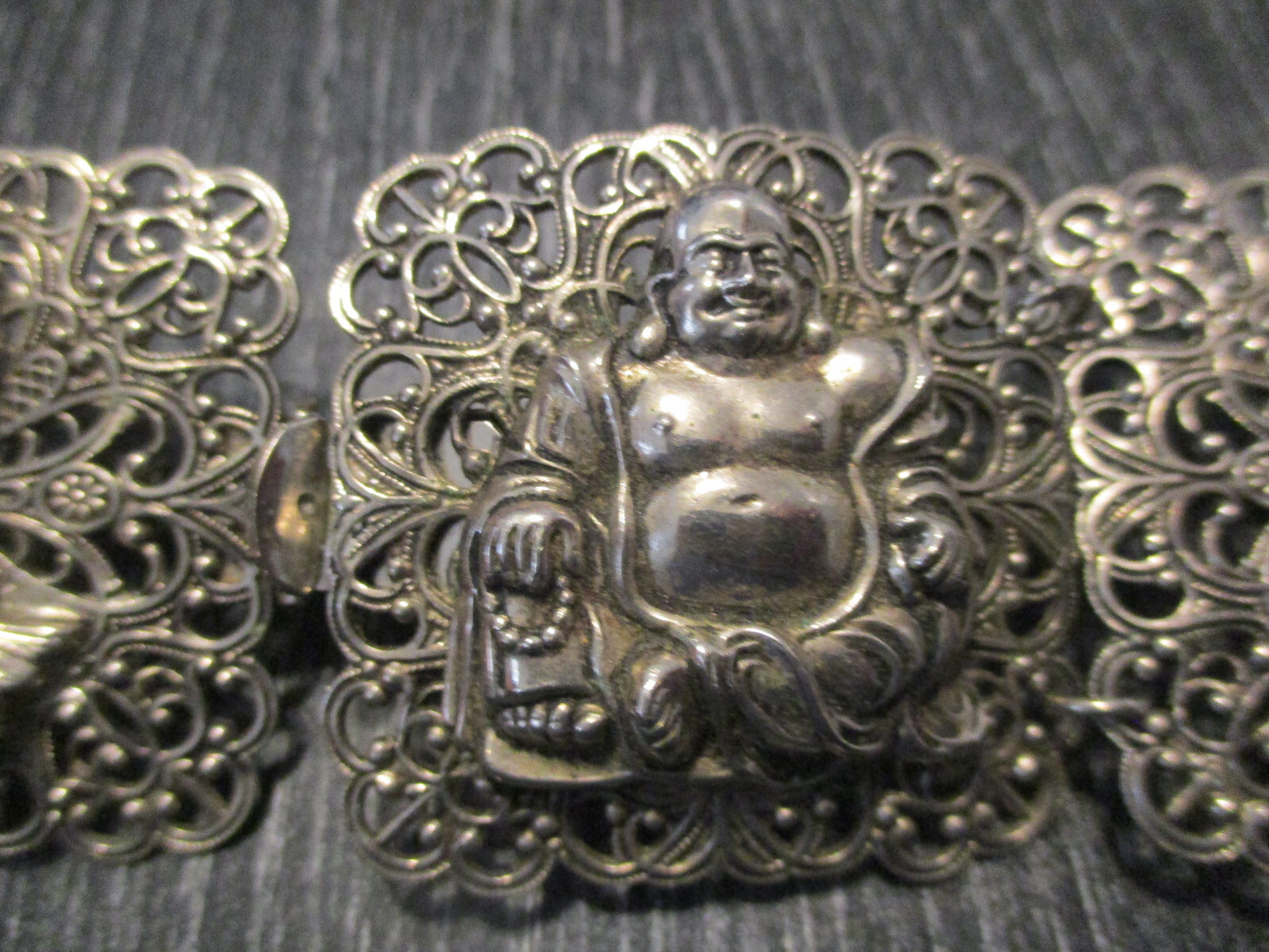 Vintage US Zone Germany Filigree Buddha Asian Theme Wide Link Bracelet Repair