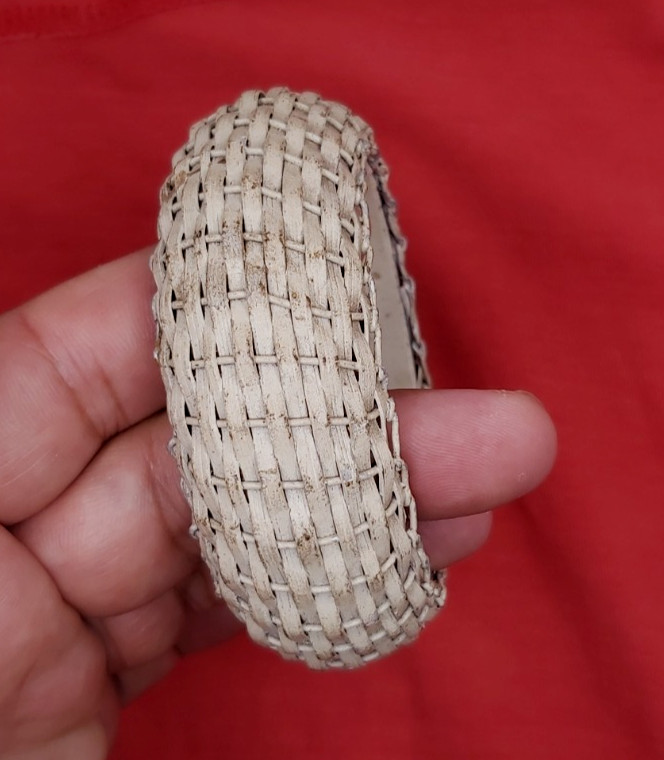Vintage Ethnographic Woven Rattan Fiber Bangle Wire Bound Chunky Statement Brace