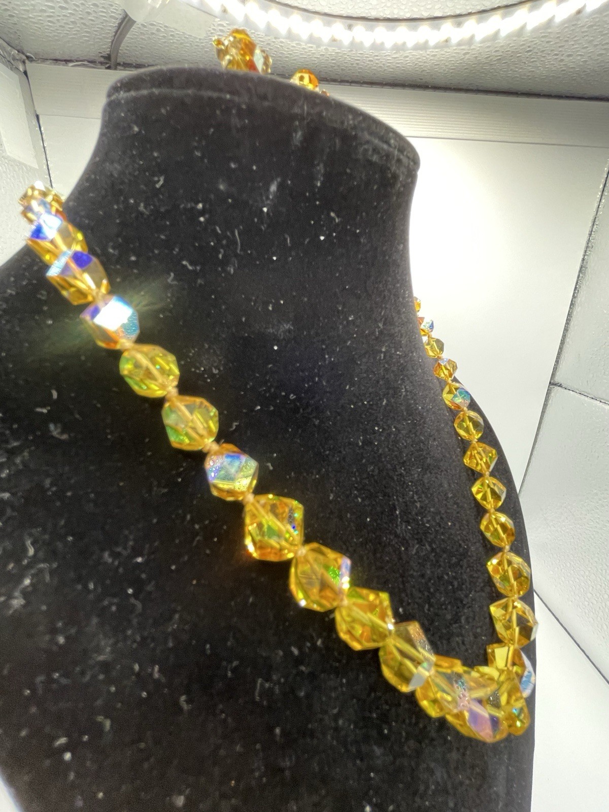 Vintage Vogue Honey Amber Faceted Czech Glass Necklace And Earring Demi- Parure