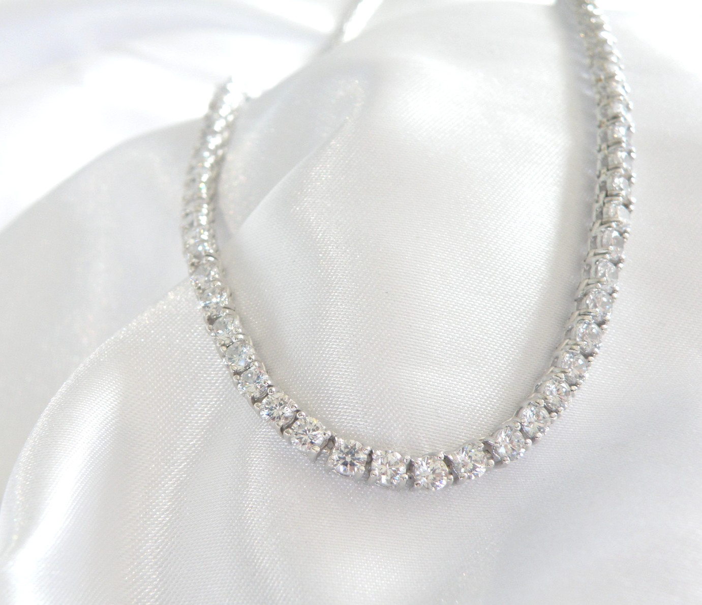 Vintage Sterling Silver 925 Cubic Zirconia Tennis Necklace Fits 18″