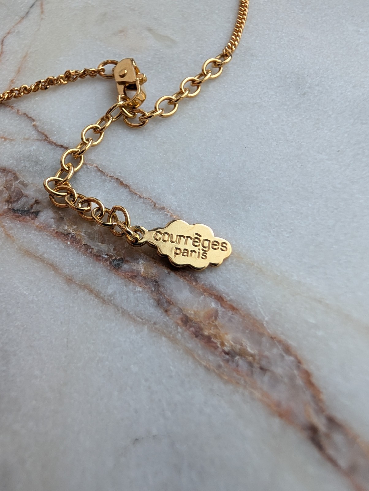 Vintage Courrèges Gold-Plated Circular “AC” Logo Pendant Necklace