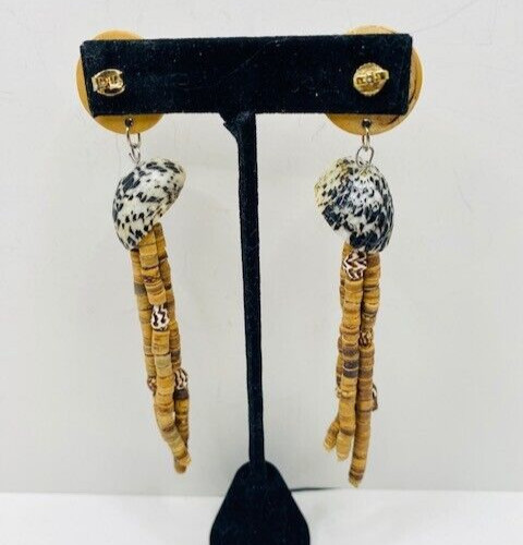 Vintage Shell Post Dangle Drop Earrings 4.5″ Long