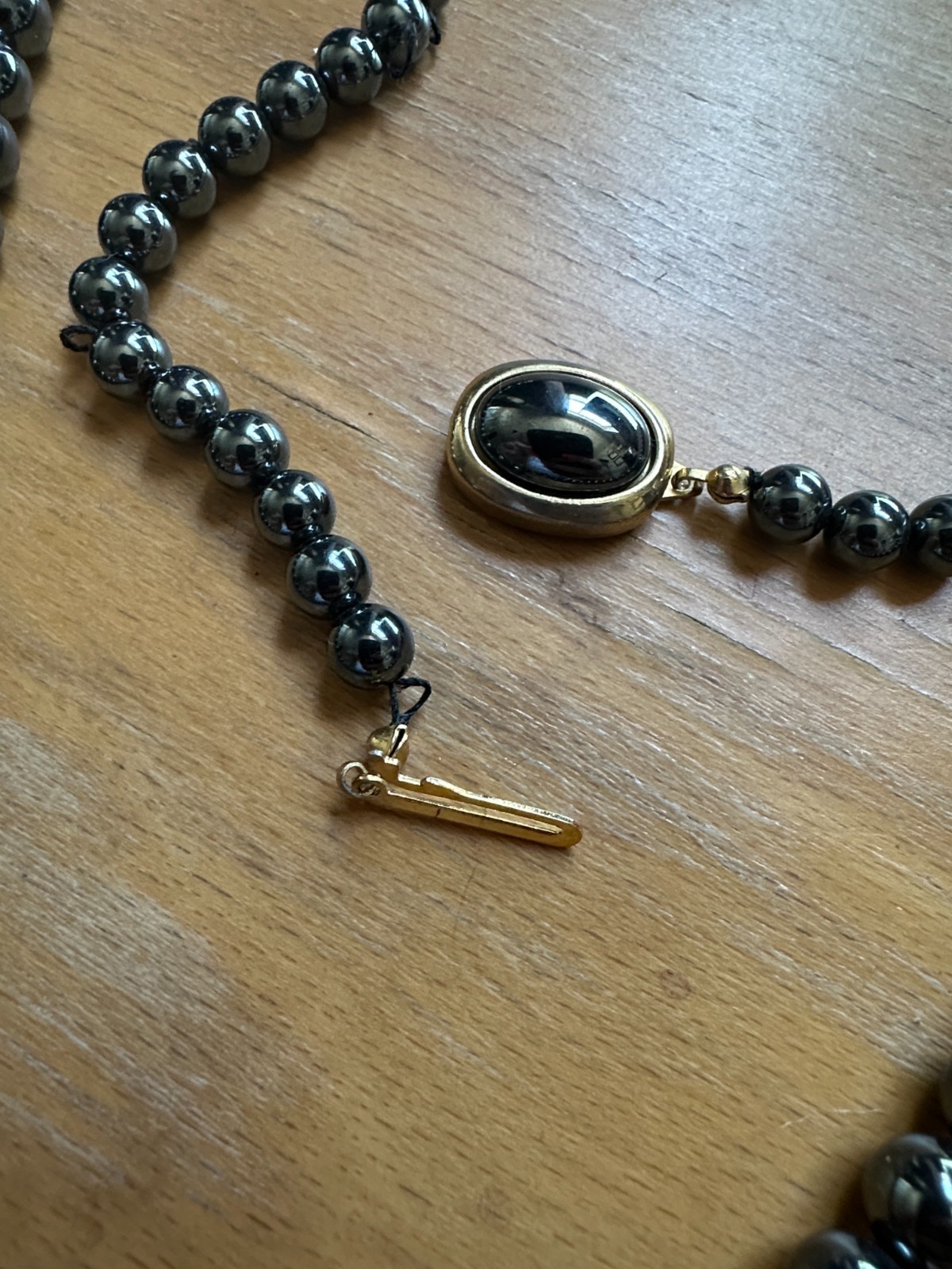 Vintage Hematite Bead Graduated Necklace Fishhook Closure, 1960s