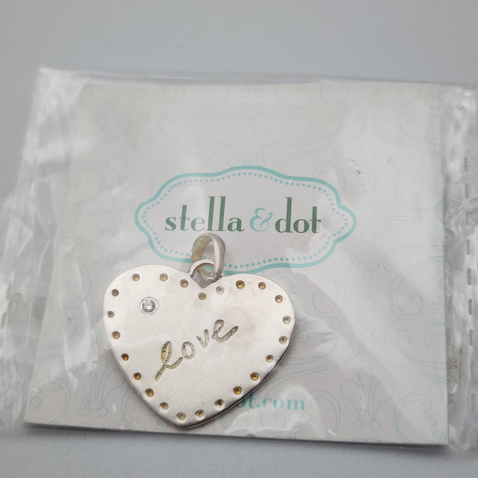 Stella & Dot Heart Shaped Love Pendant Signature Love Script Charm Silver NEW
