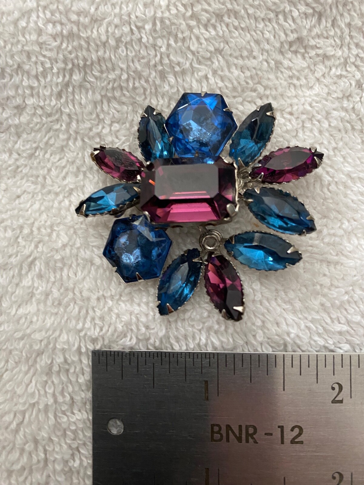 Vintage Coro Rhinestone PIn Purple and Blue