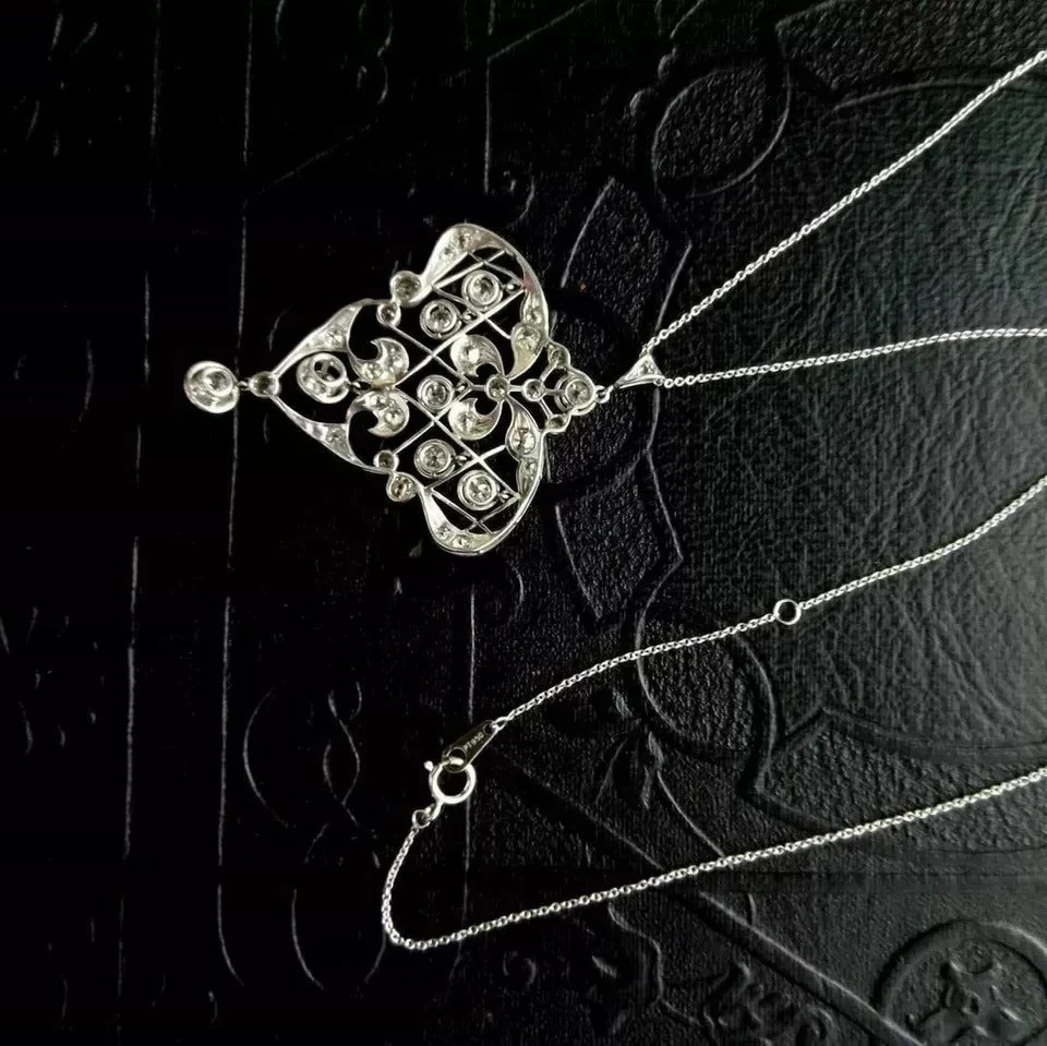 Art Deco Style Round Lab Created Diamond Wedding 14K White Gold Finish Pendant