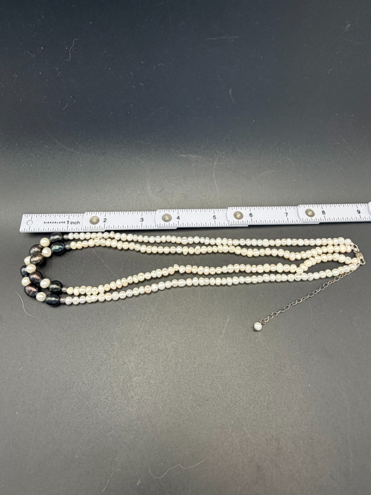 Vintage 925 FAS Real Pearl Necklace • Double‑Strand White & Dark Pearls