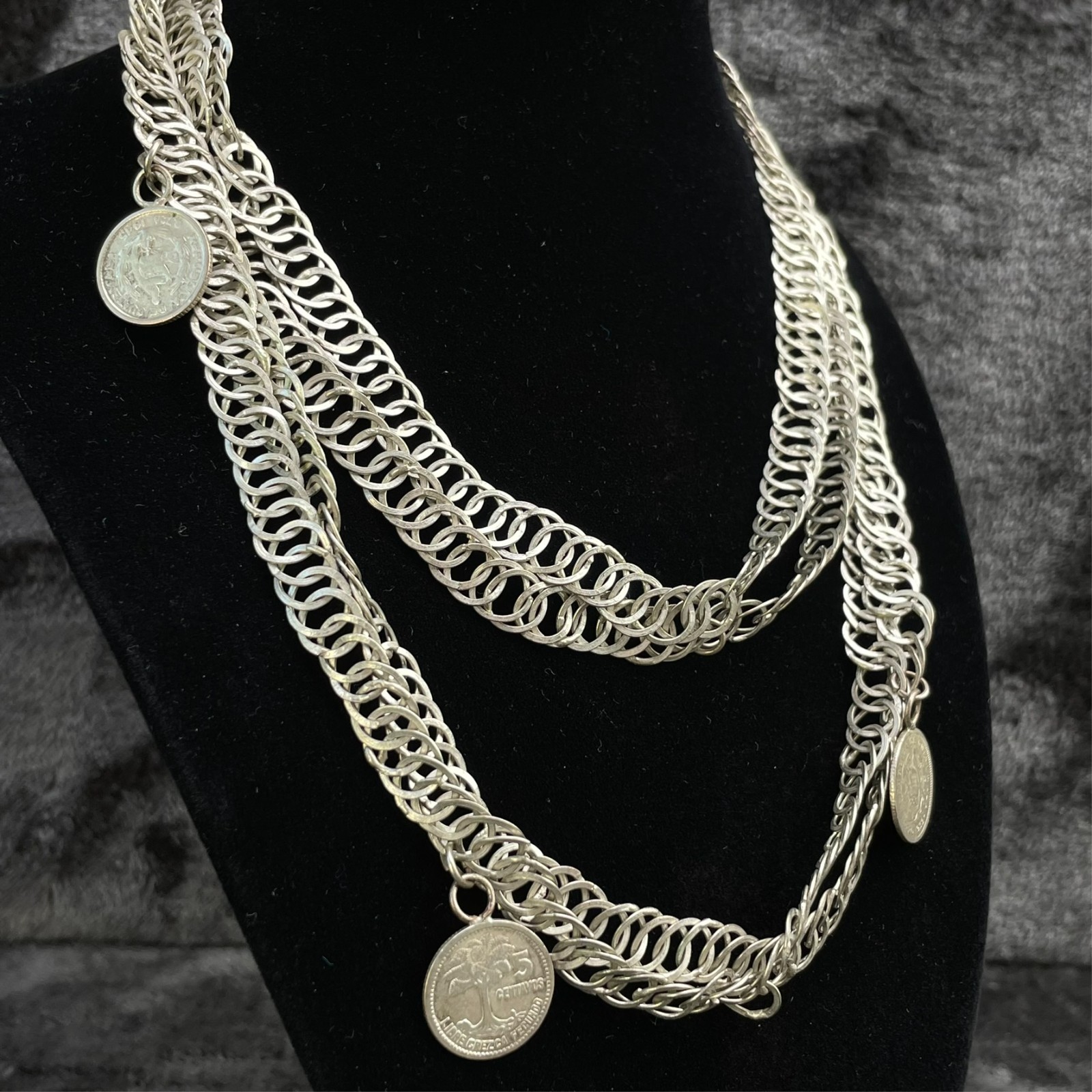 Vintage Silver Guatemala Coin Chachal Necklace 56 Grams 1920s