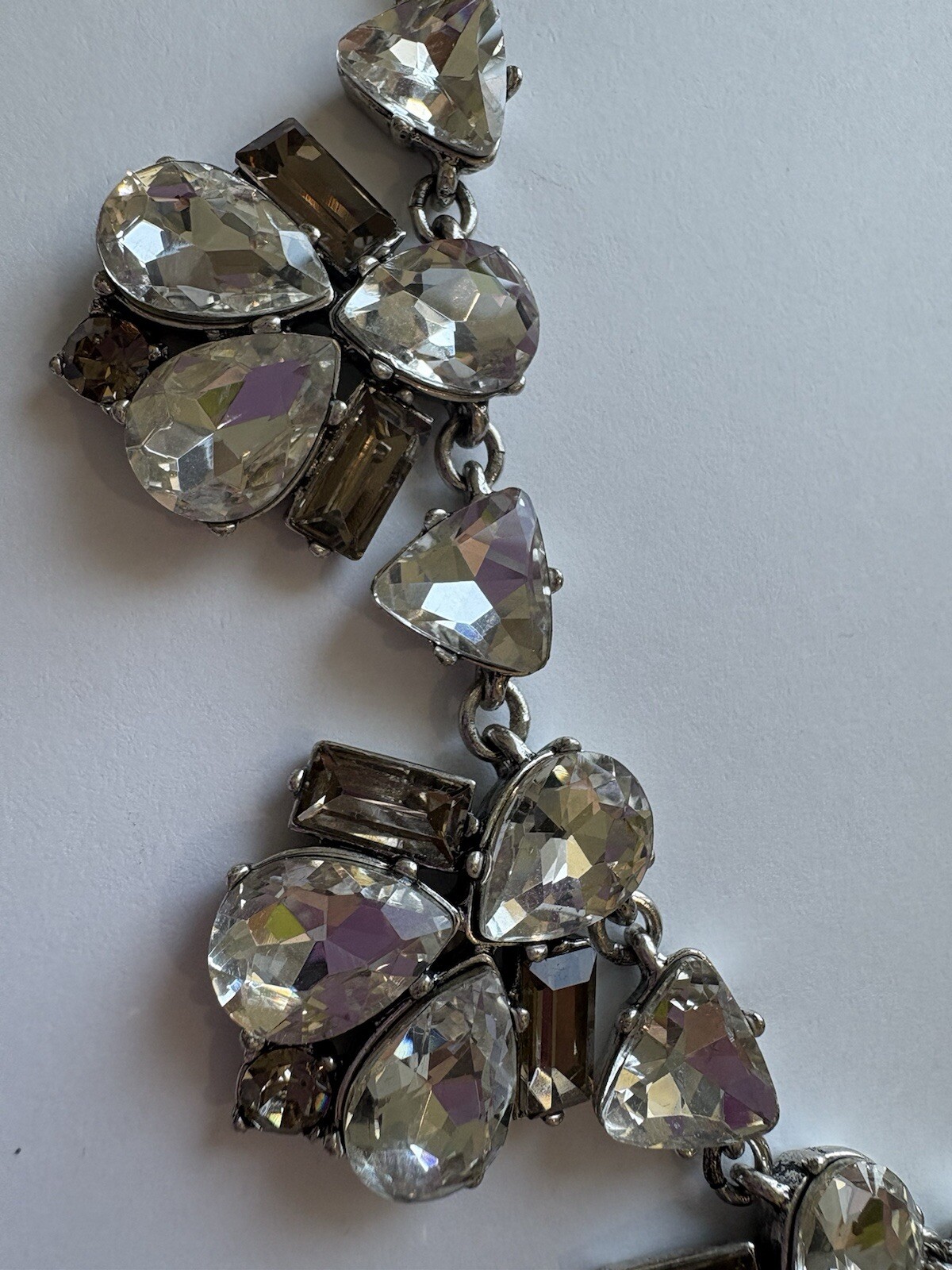Stella & Dot Rhinestone Necklace Lila Clear & Gray Silver Tone Statement 21”