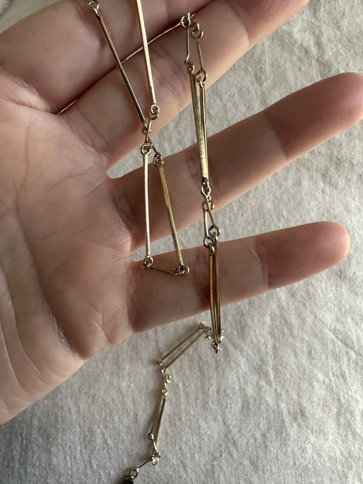 Vintage 10K Yellow Gold Bar Link Long Chain, 32 Inches