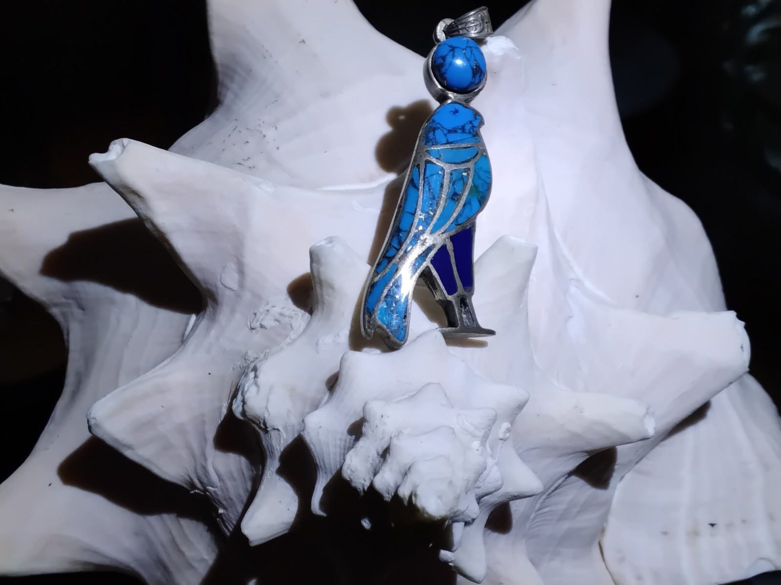 ◇ Egyptian Revival SIlver ~ Turquoise ~ Enamel Horus Falcon Pendant ◇