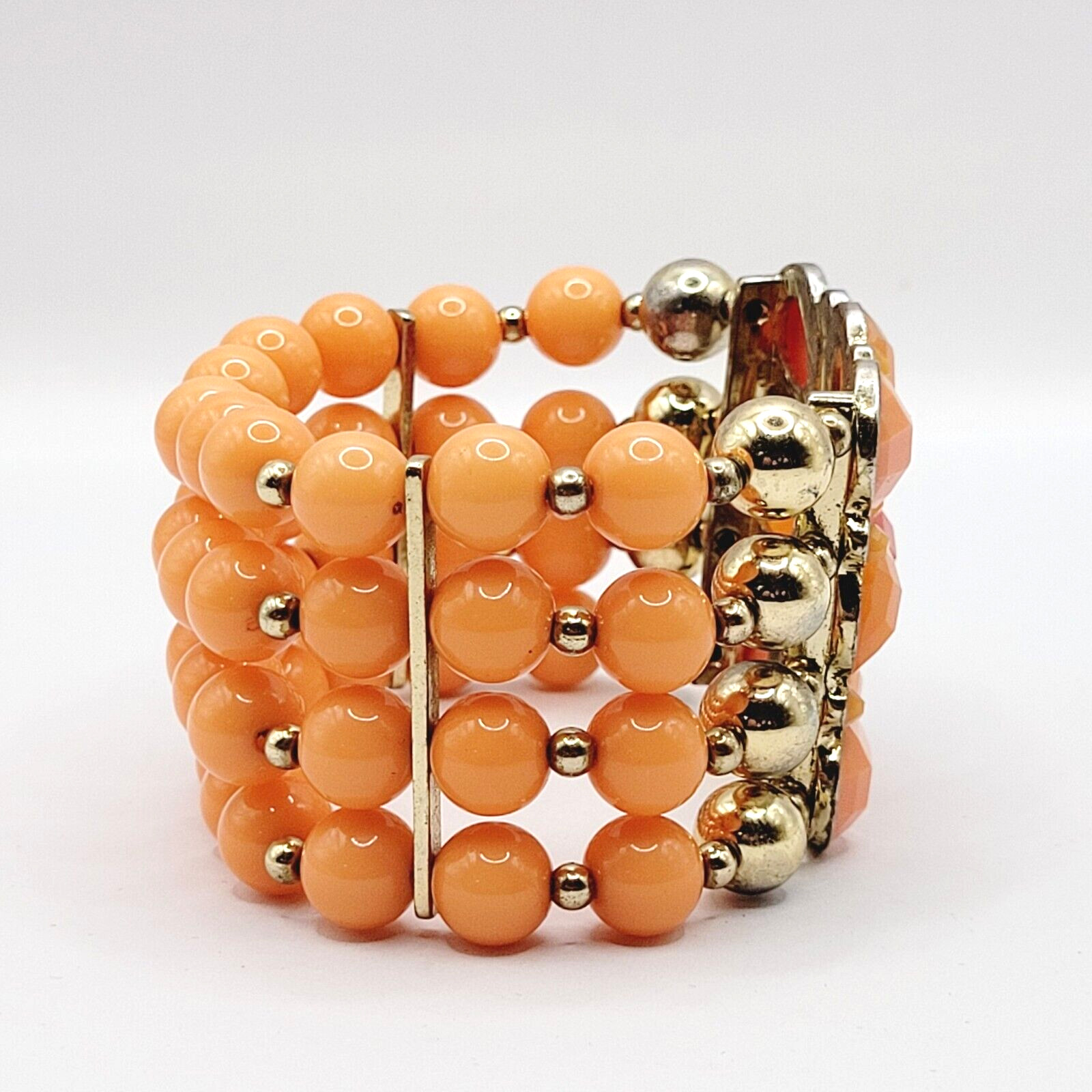 Orange Sherbet Melon Shade Wide Chunky Stretch Beaded Bangle Vintage Bracelet
