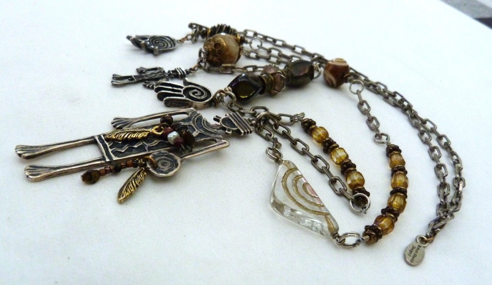 VINTAGE ROBERT SHIELDS USA STERLING SILVER SOUTHWESTERN LARGE CHARM NECKLACE 70G